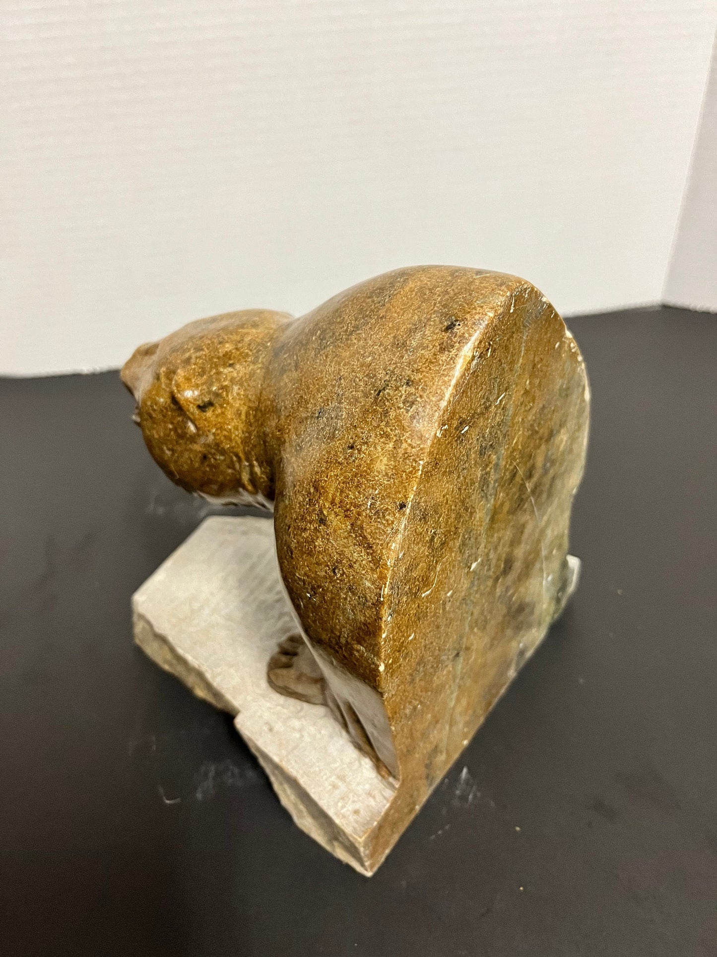 Huge Inuit soapstone bear Vintage stunning well carved Inuit soapstone attacking bear on Stone plynth remarkable detail and quality!