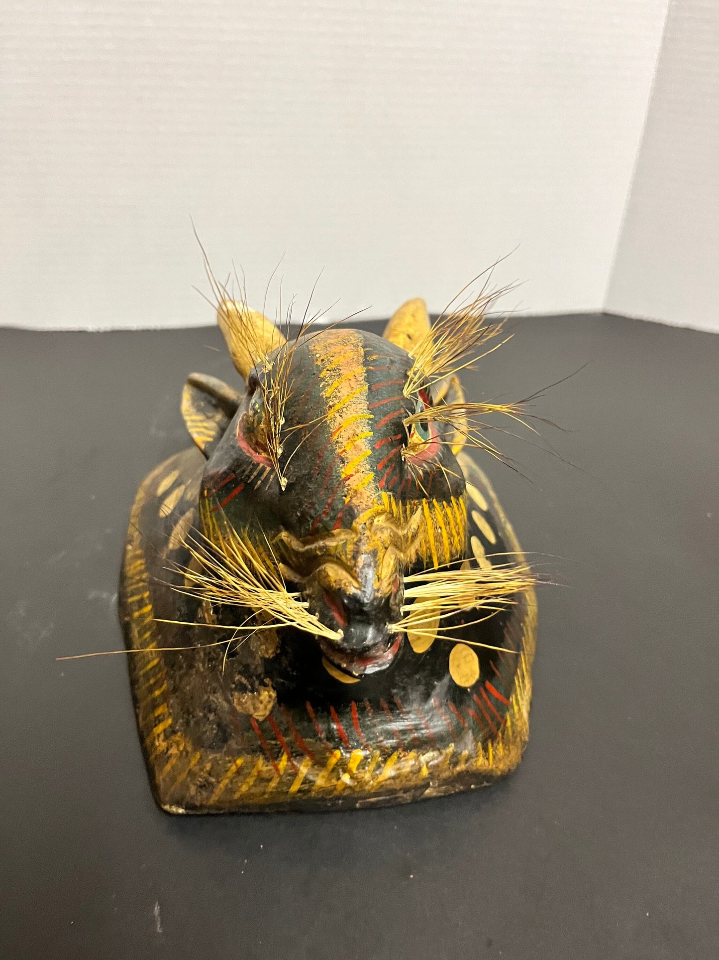 9 inch polychrome antique South American mask great paint and patina an overall amazing tribal look very unique features in detail