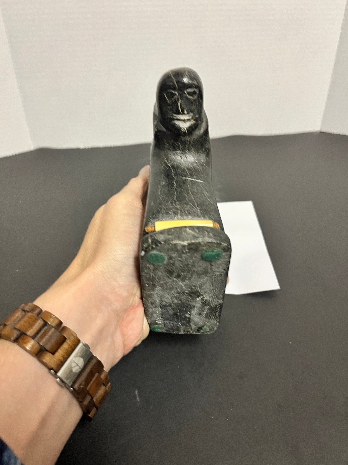 Antique Inuit soapstone statue amazing museum, quality 7 x 7 very very old well carved and pristine condition Inuit man wow gift