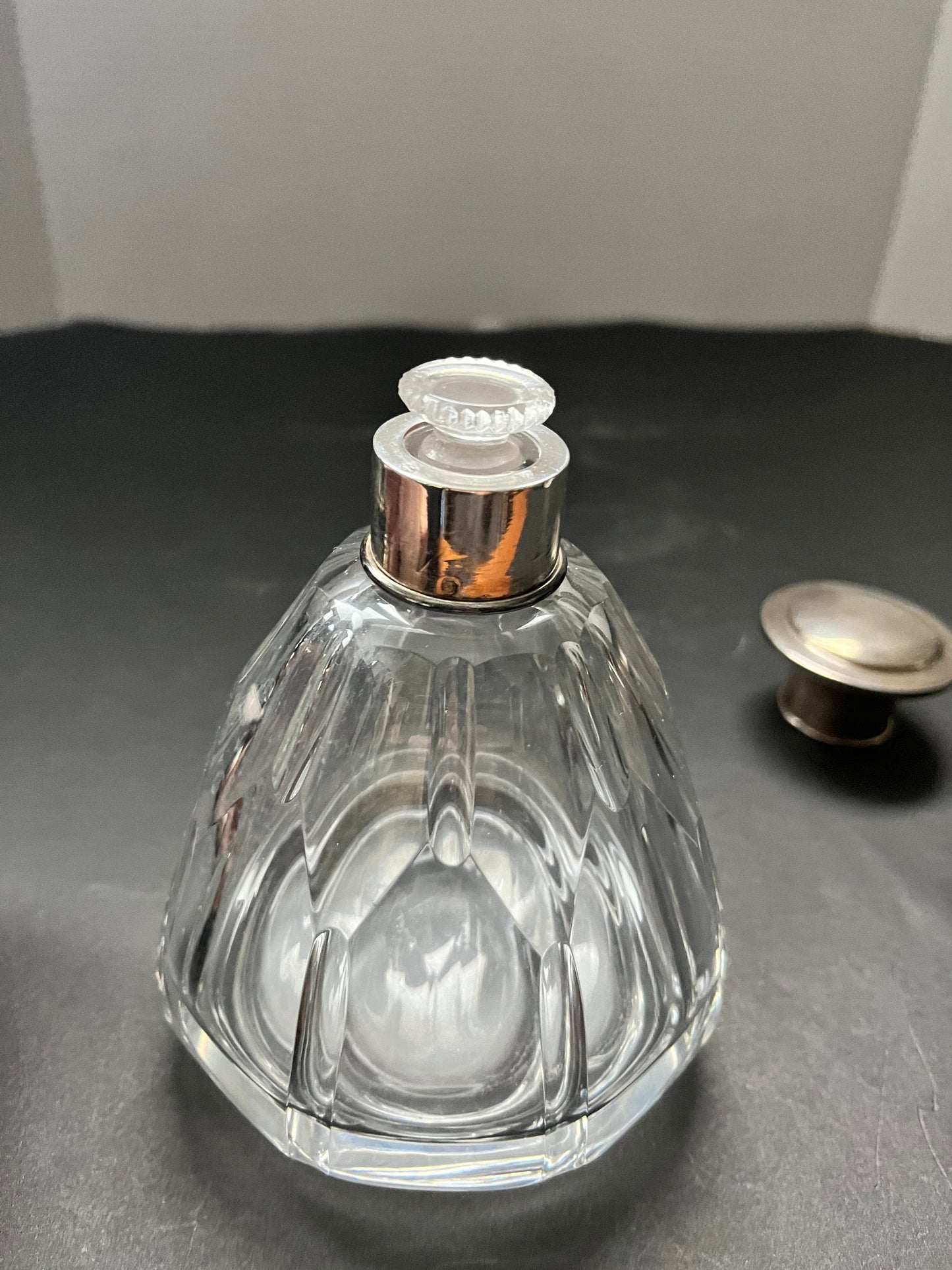 5.5 English sterling topped perfume bottle with original stopper hallmarked and good condition antique Beauty great condition gift