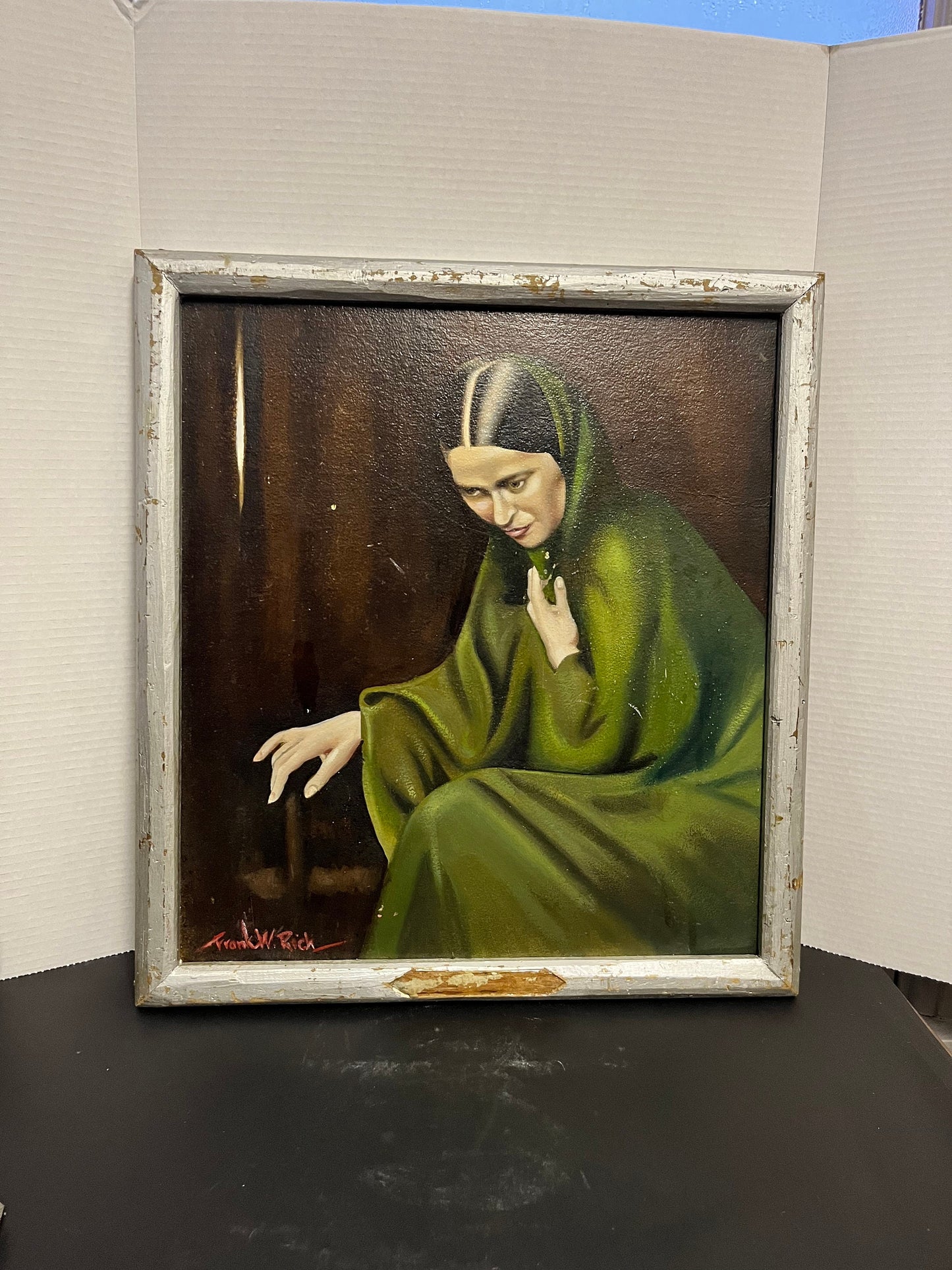 21 x 18 original painting in shabby chic frame absolute masterpiece, probably European late 19 century wonderful artwork, and great gift