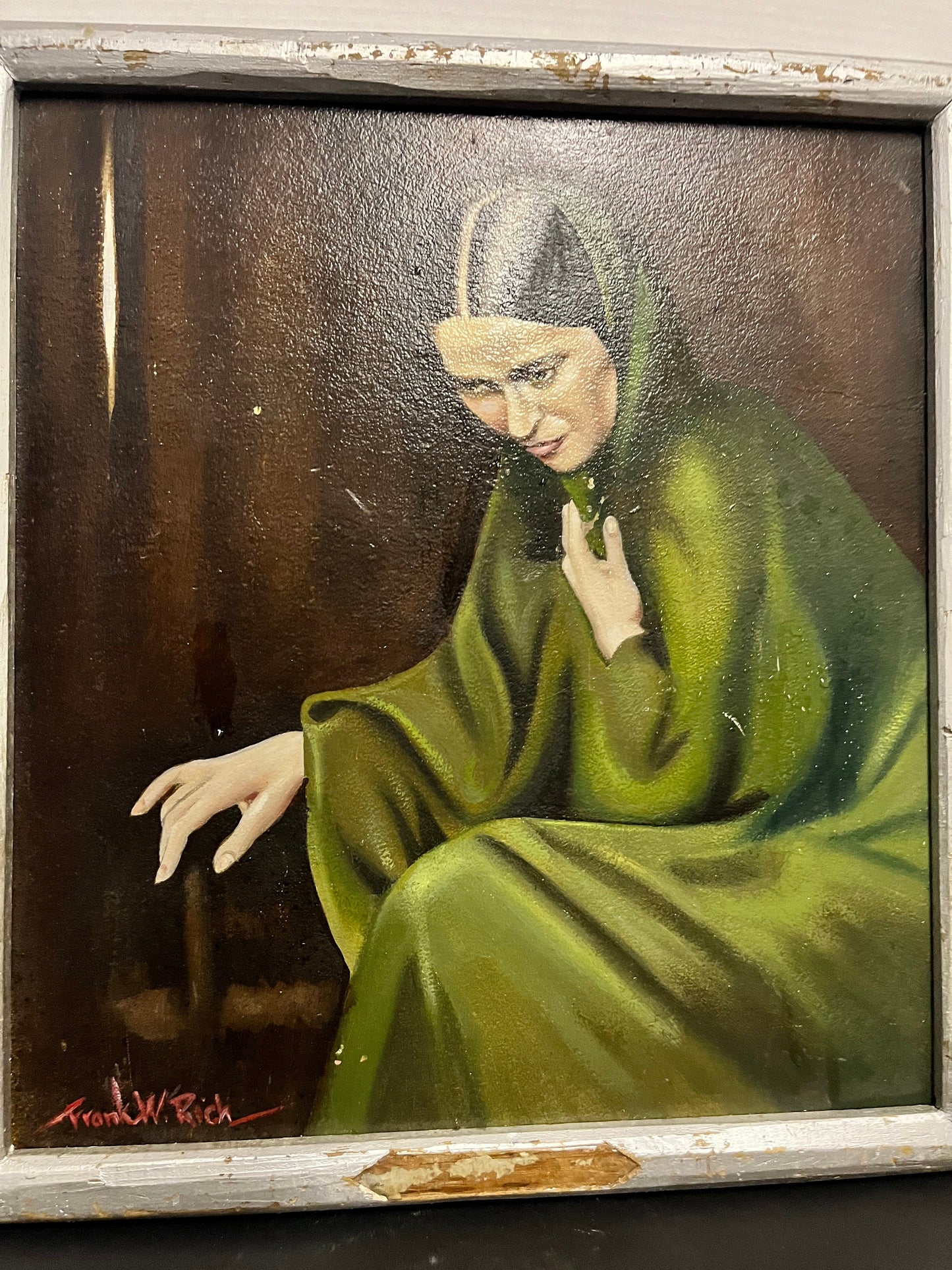 21 x 18 original painting in shabby chic frame absolute masterpiece, probably European late 19 century wonderful artwork, and great gift