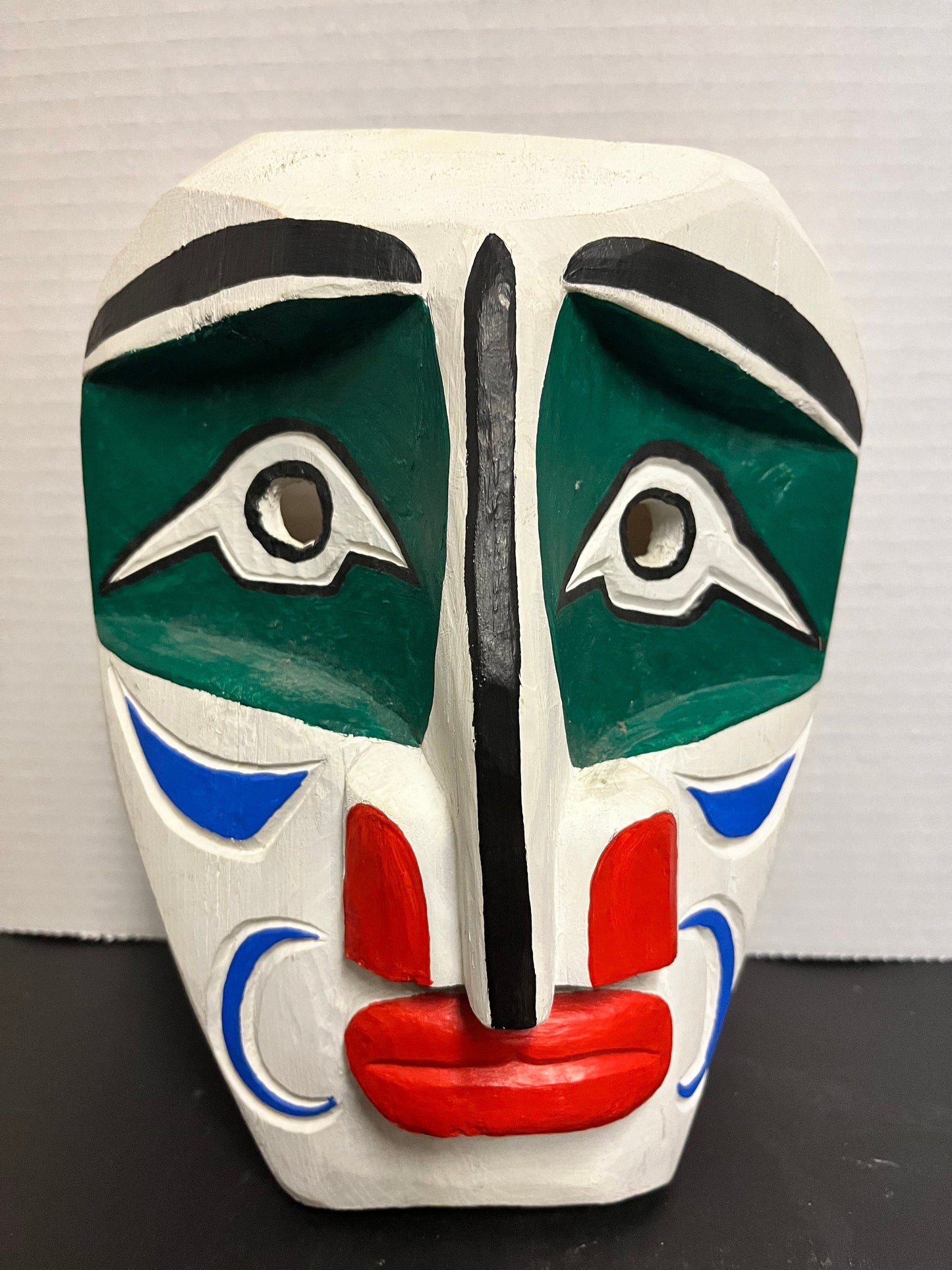Stunning 9 inch signed, indigenous first nations carved and well painted Mask wonderful imagery, and ready to hang and perfect gift