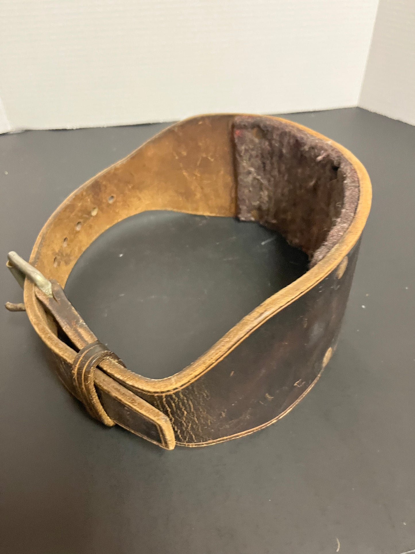 35 inch museum quality antique, amazing Vancouver bodybuilding womens leather belt with Irenes name embossed upon it super gift