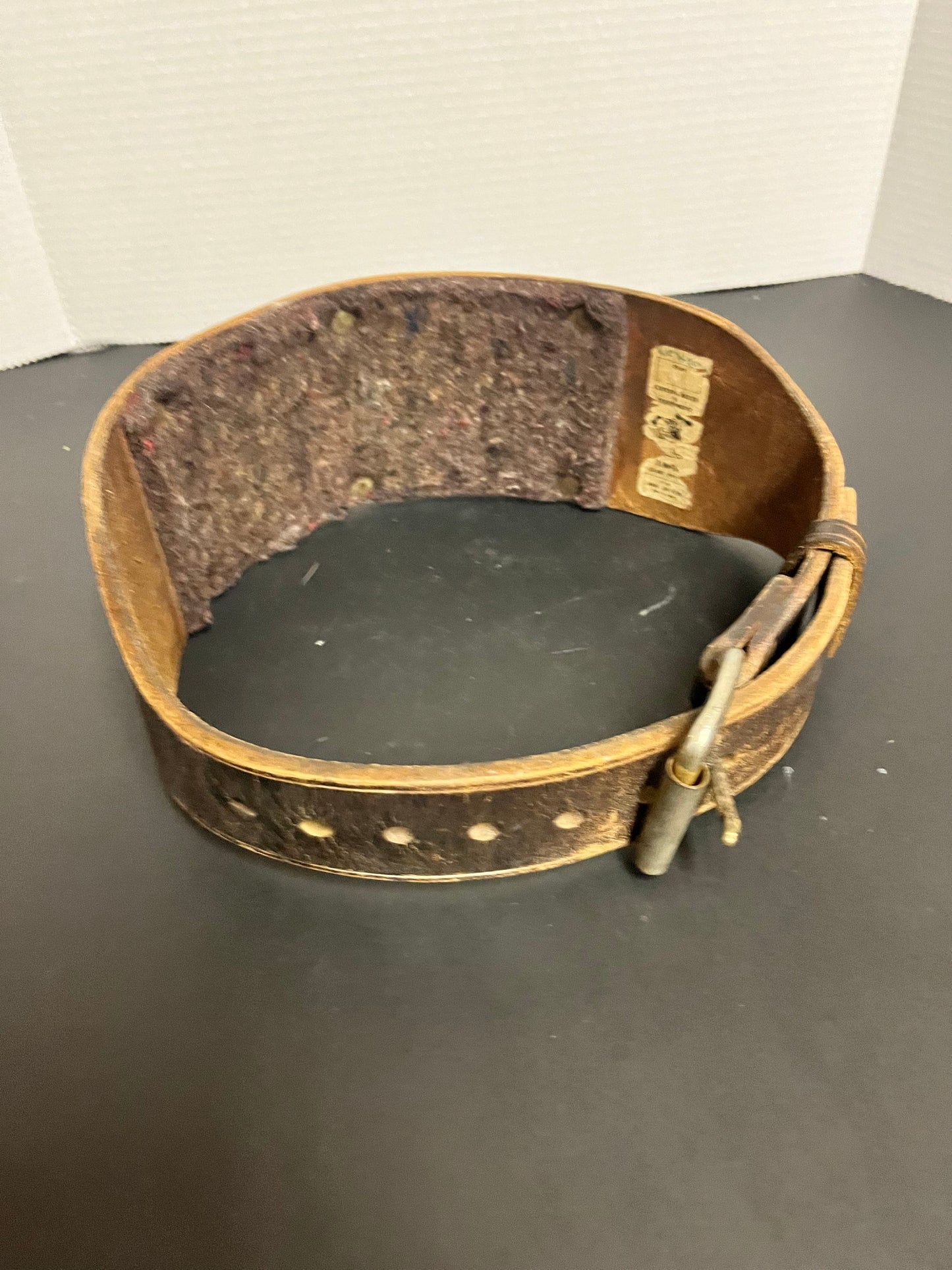 35 inch museum quality antique, amazing Vancouver bodybuilding womens leather belt with Irenes name embossed upon it super gift