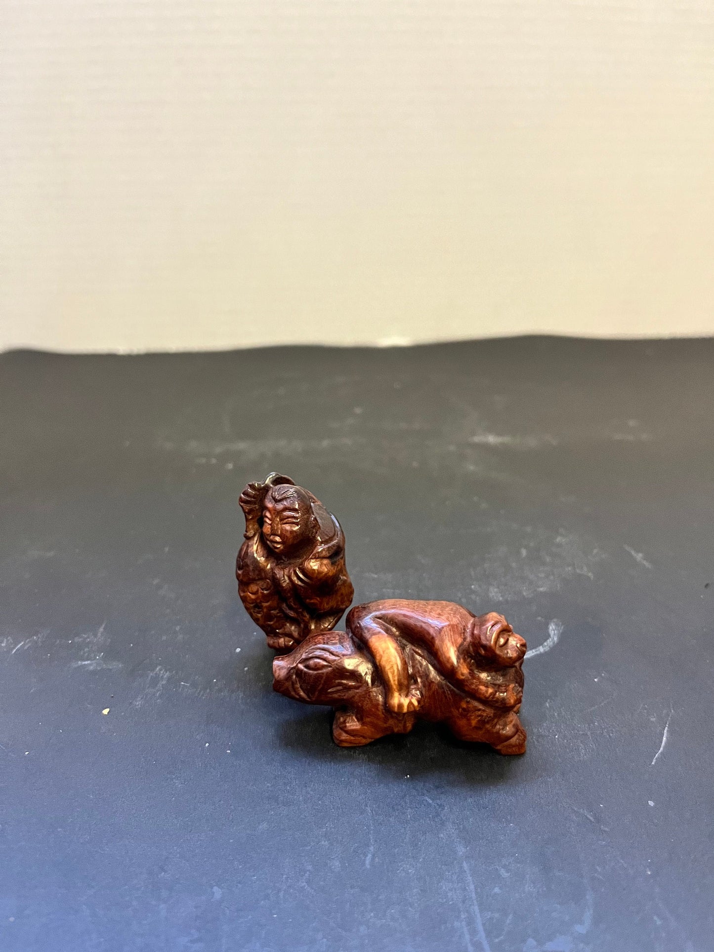 Two authentic antique Japanese wooden Figural Netsukes  wooden