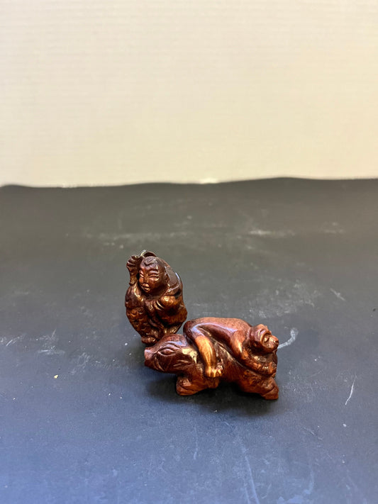 Two authentic antique Japanese wooden Figural Netsukes  wooden