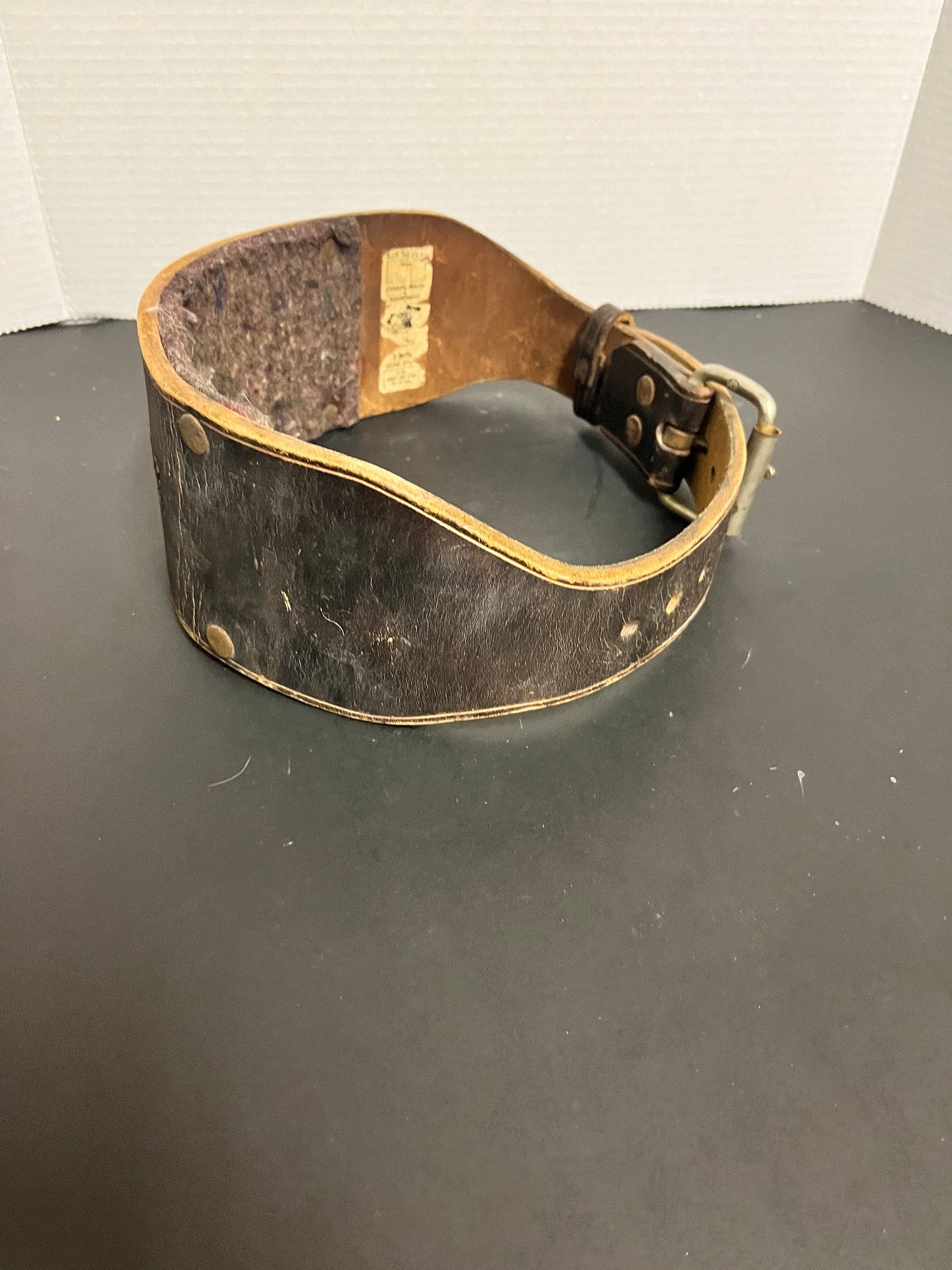 35 inch museum quality antique, amazing Vancouver bodybuilding womens leather belt with Irenes name embossed upon it super gift