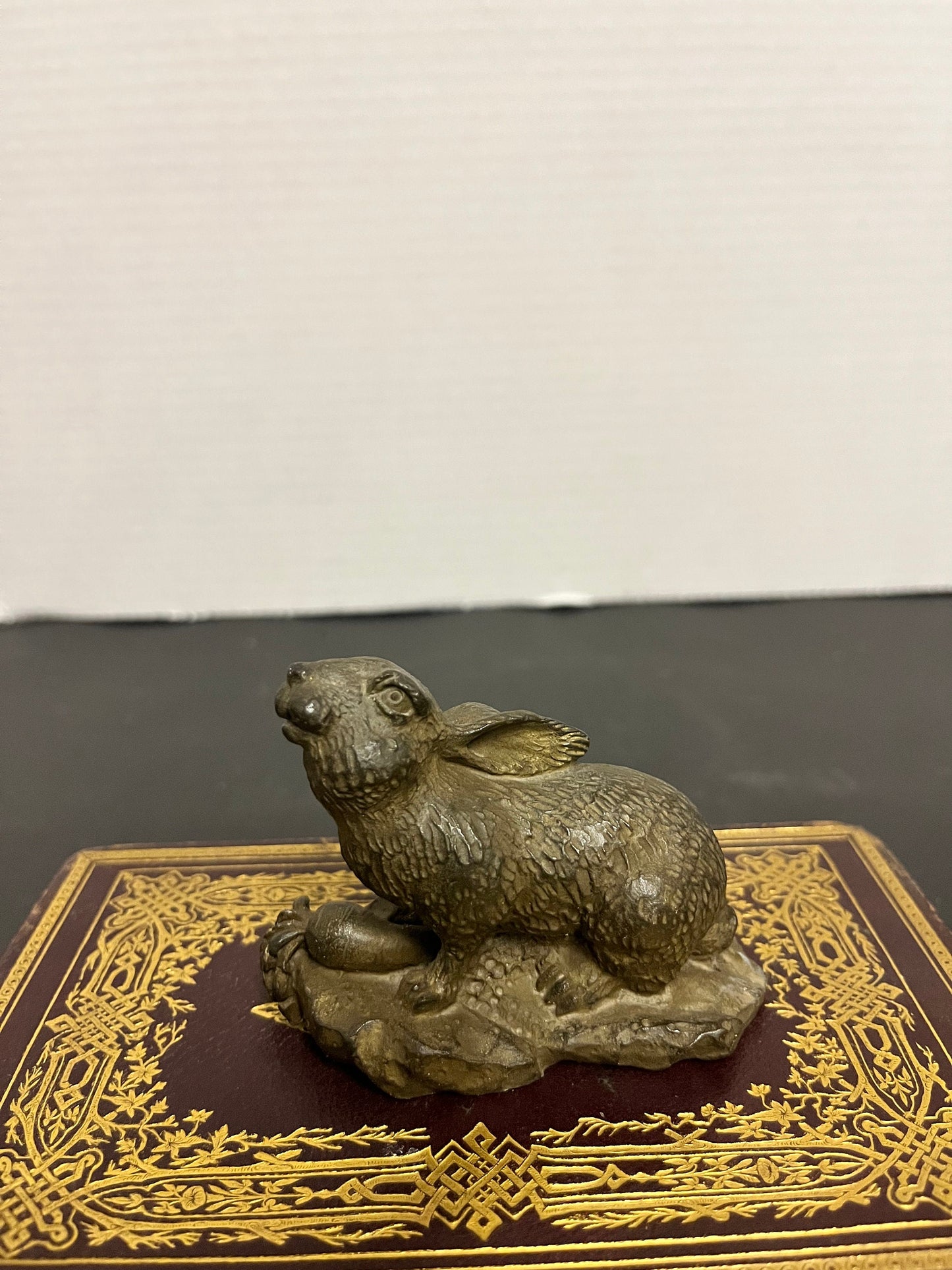 3 inch Chinese bronze rabbit with carrot great patina and look nice quality - super gift