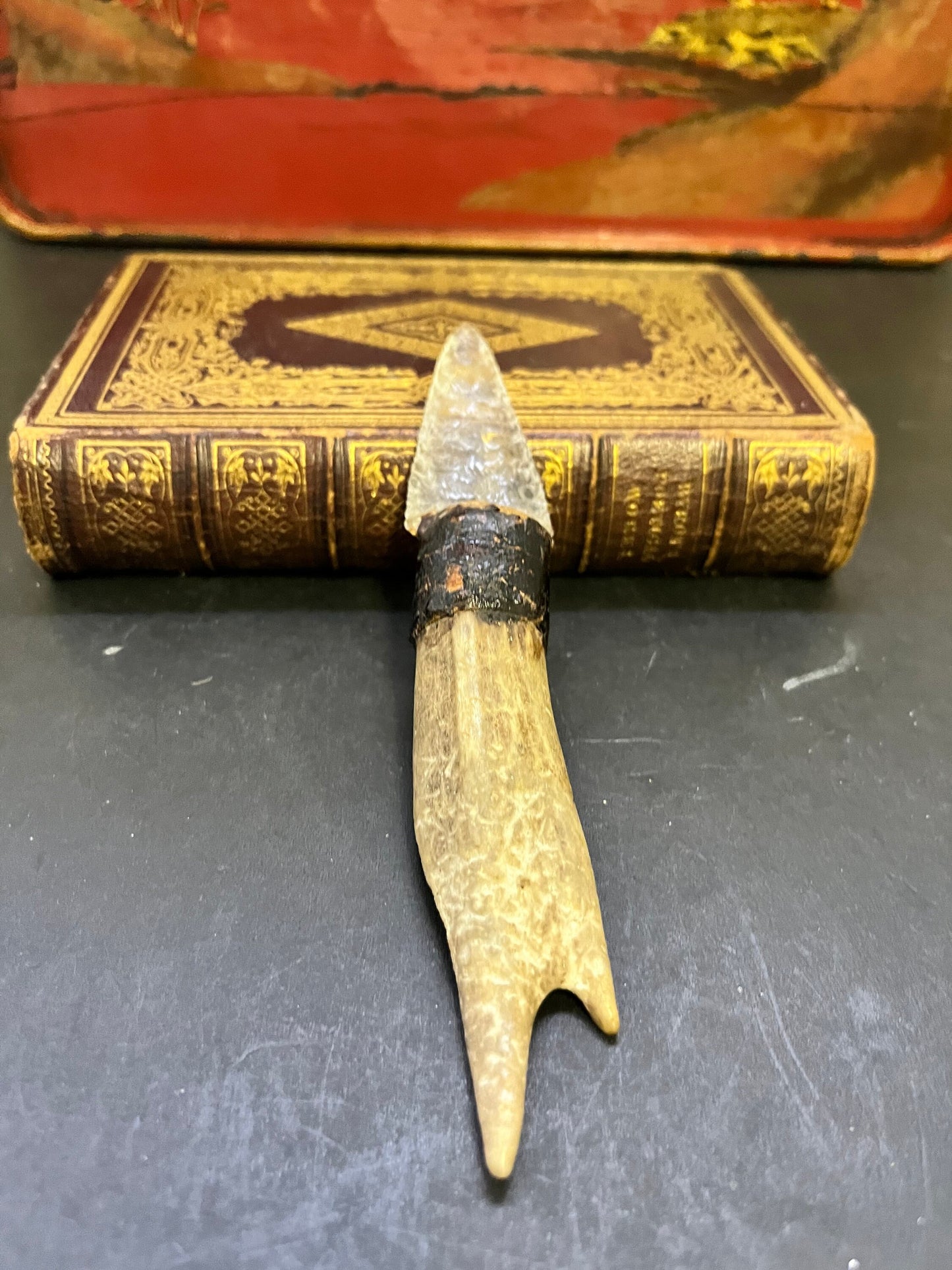 An  Amazing 6 inch museum quality indigenous, first nations pacific northwest coast antique  animal tooth and glass knife  rare wow