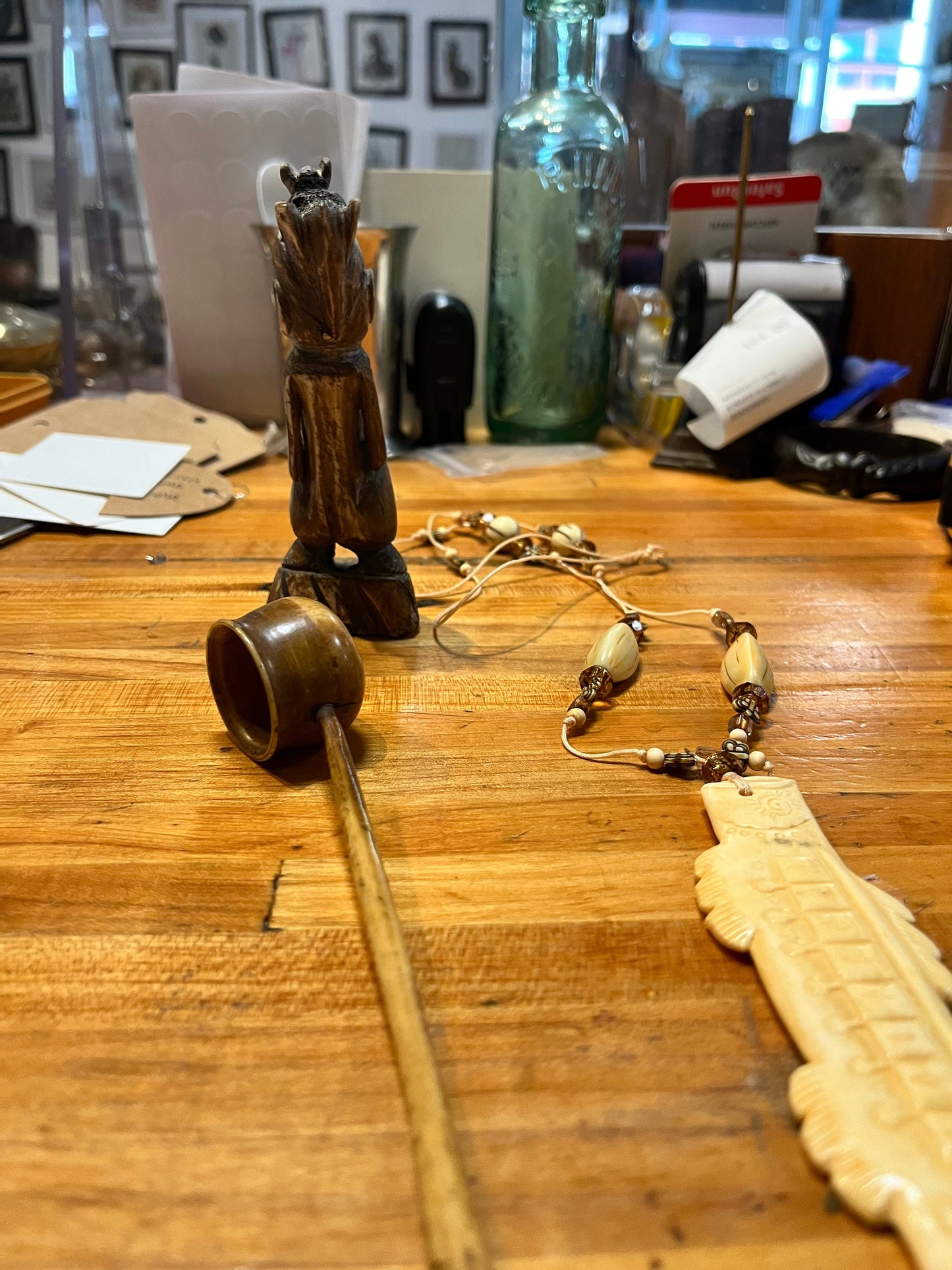 Small bone collection necklace statue and spoon unique lot great gifts