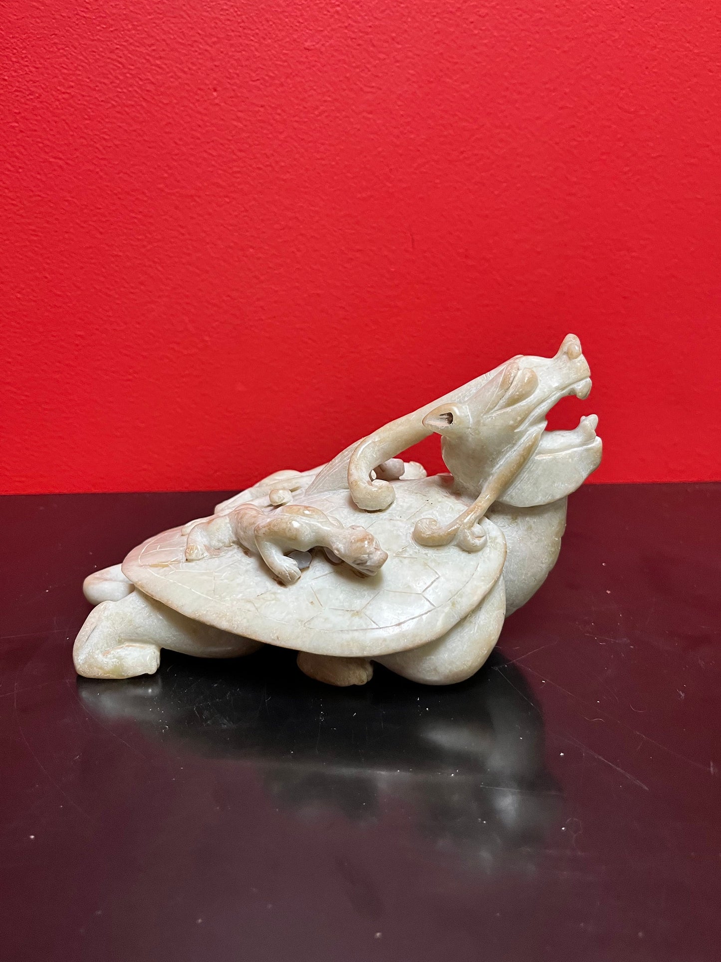 Museum quality, one of a kind Chinese antique, jade sea turtle with animals  climbing  top quality detail and workmanship  Chinese Jade