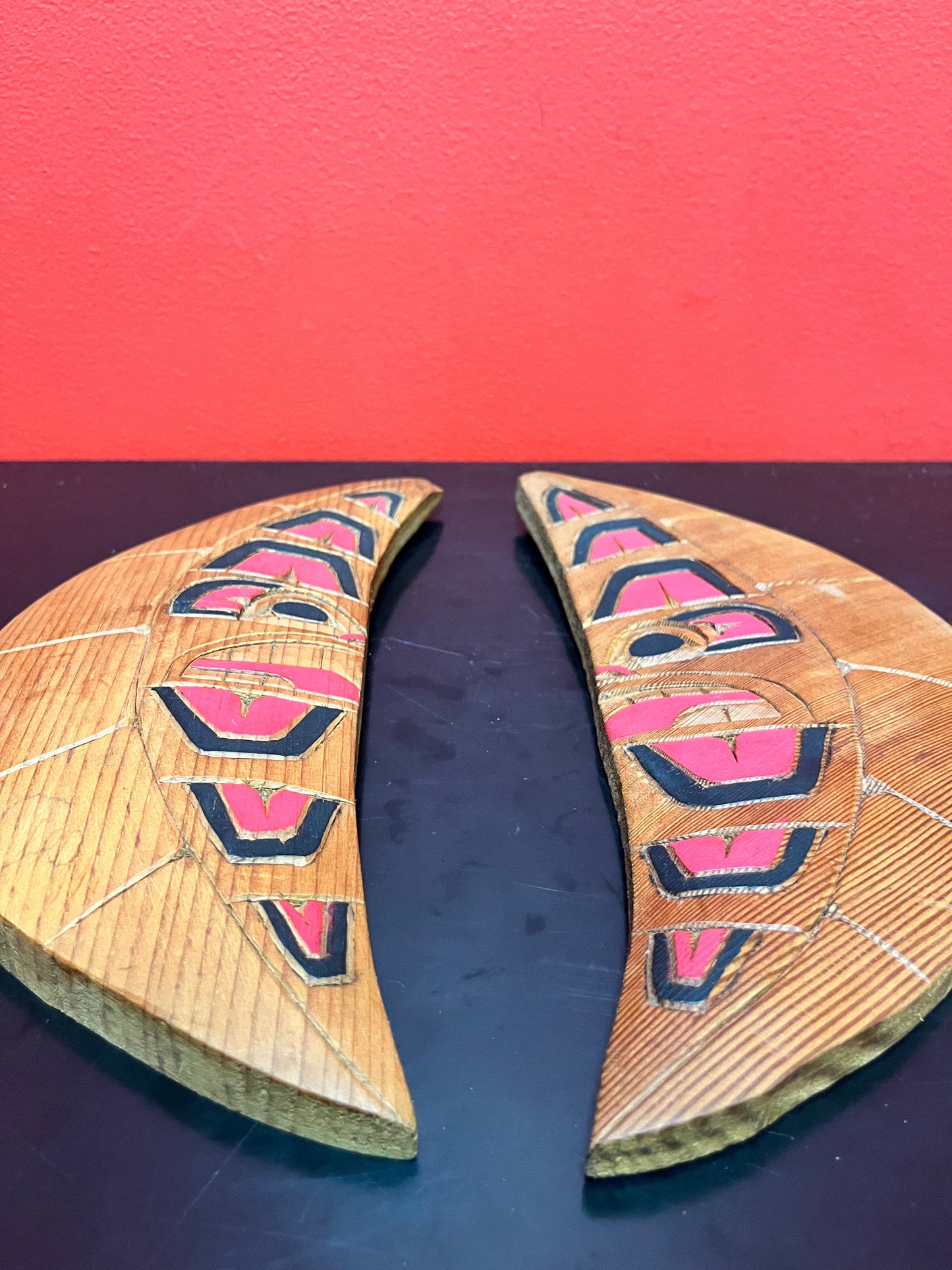 Superb pair 11 x 5 inch moon plaques indigenous First Nations Pacific Northwest coast great value