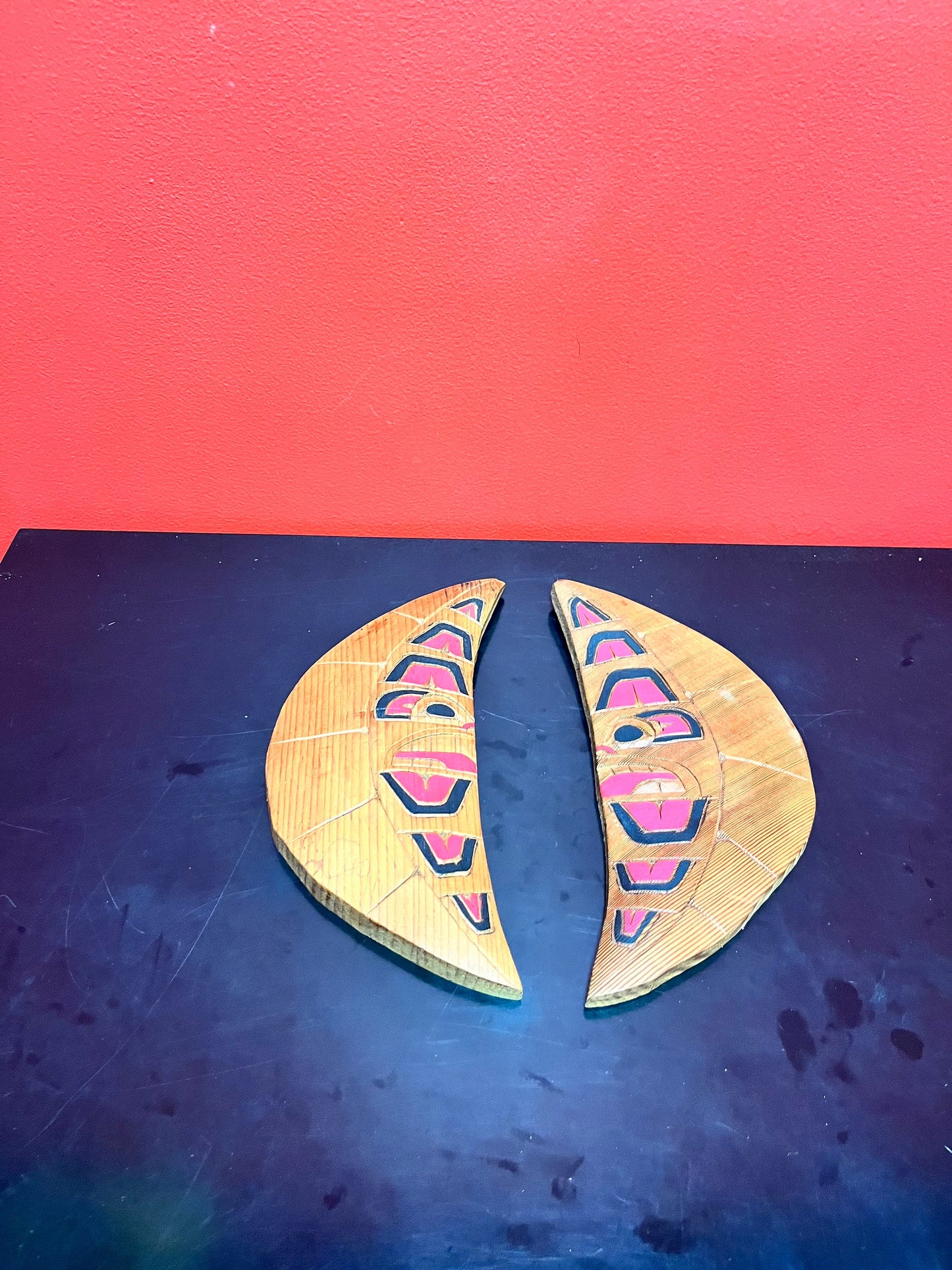 Superb pair 11 x 5 inch moon plaques indigenous First Nations Pacific Northwest coast great value