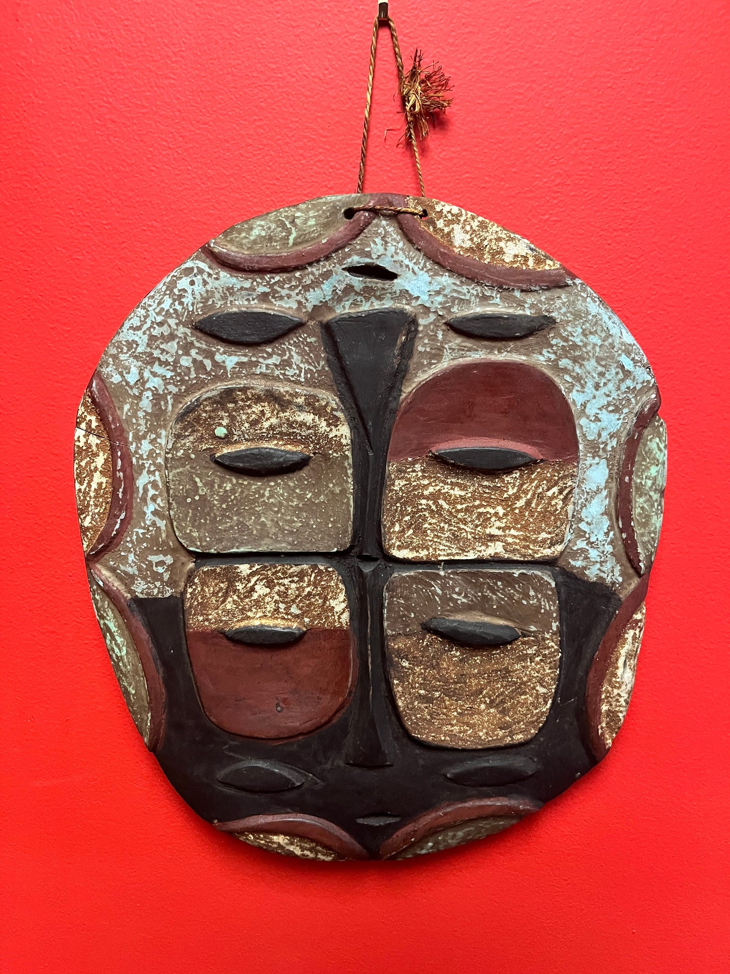 Amazing 16 x 13 vintage African modernistic wooden mask   one of a kind - Ghana art beauty  wow wow