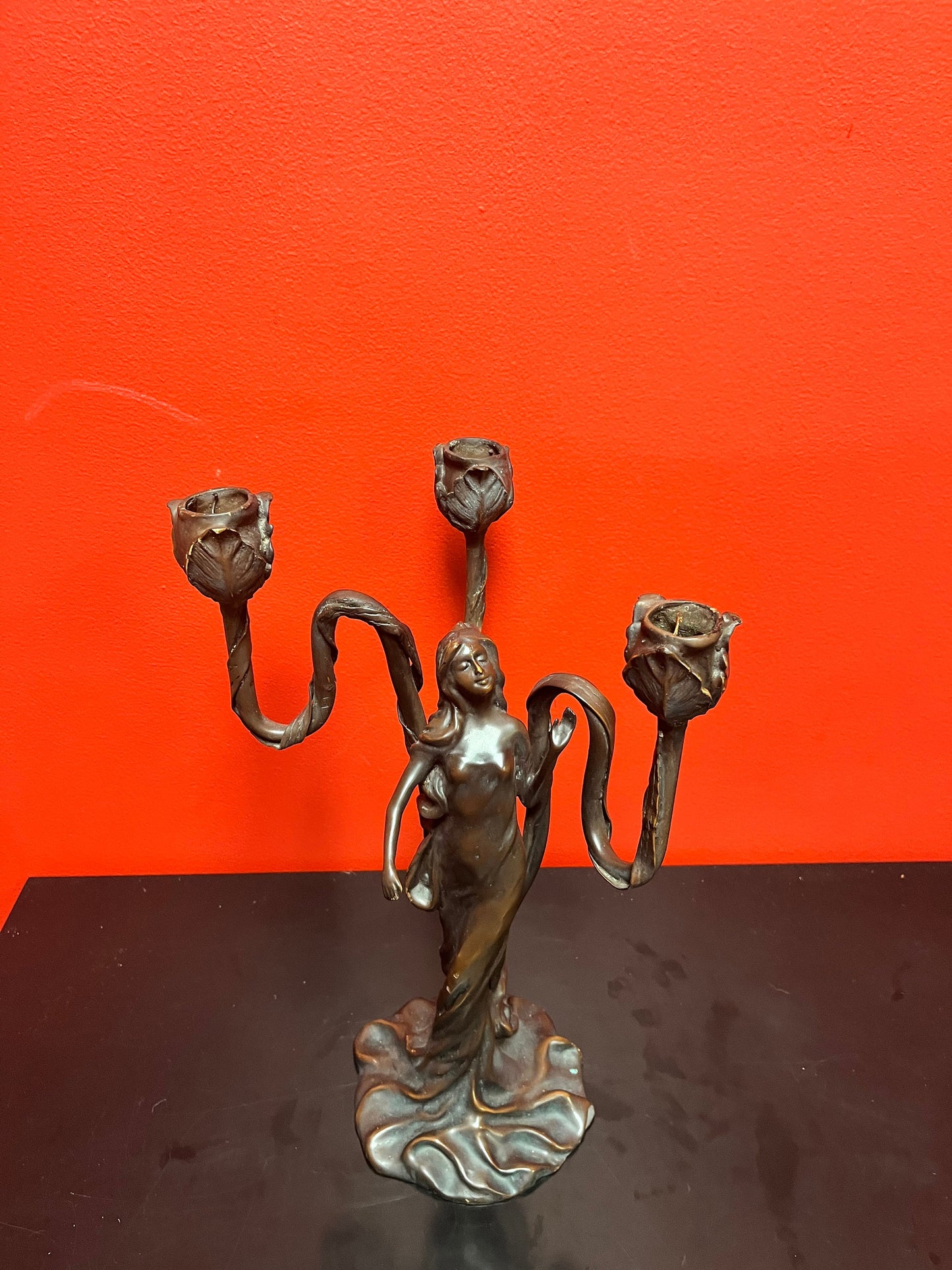 Magnificent antique European bronze lady candelabra/ lamp  fabulous Patina and Condition  an absolute beauty - 14 inches taller! - wow