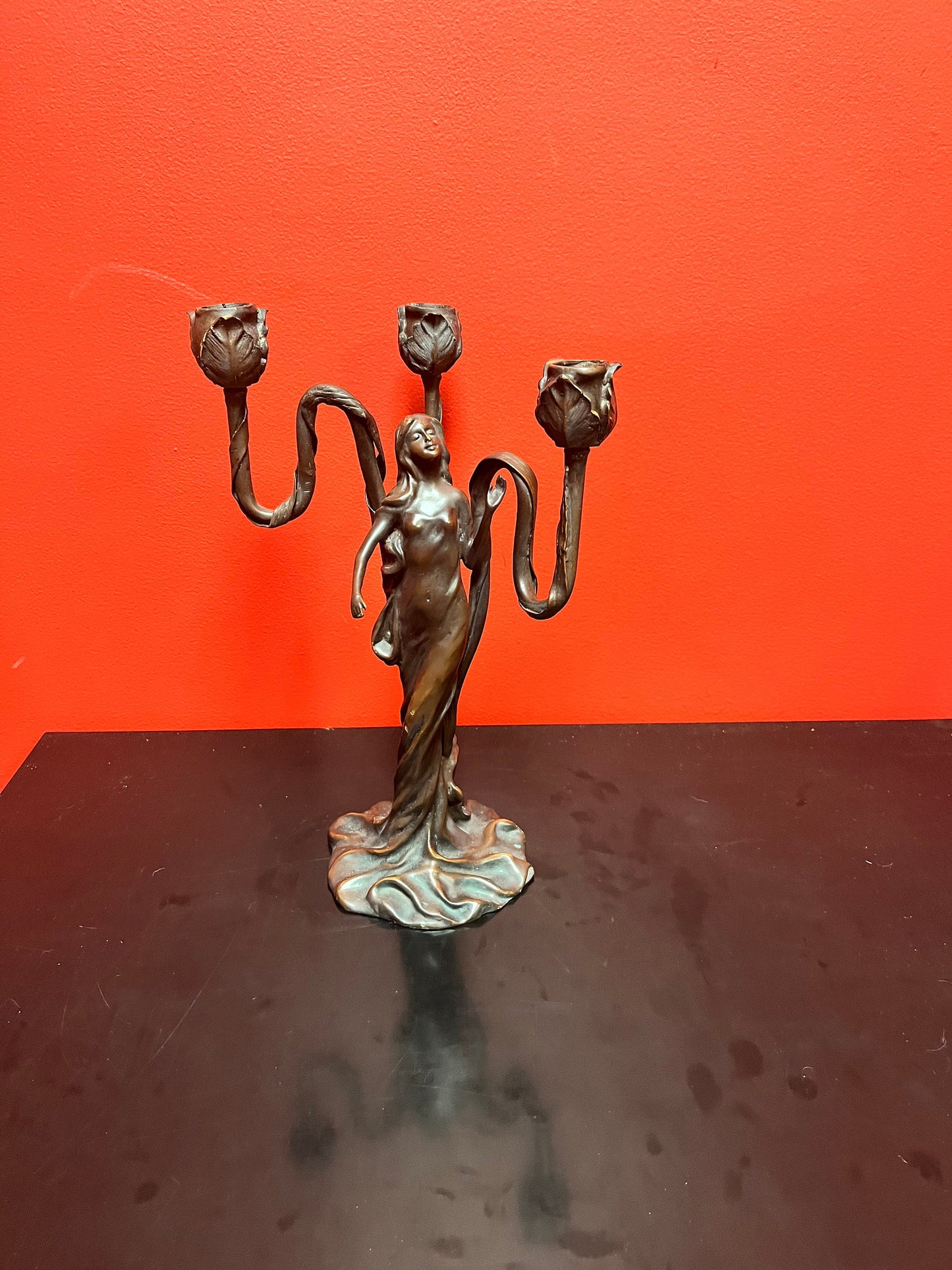 Magnificent antique European bronze lady candelabra/ lamp  fabulous Patina and Condition  an absolute beauty - 14 inches taller! - wow