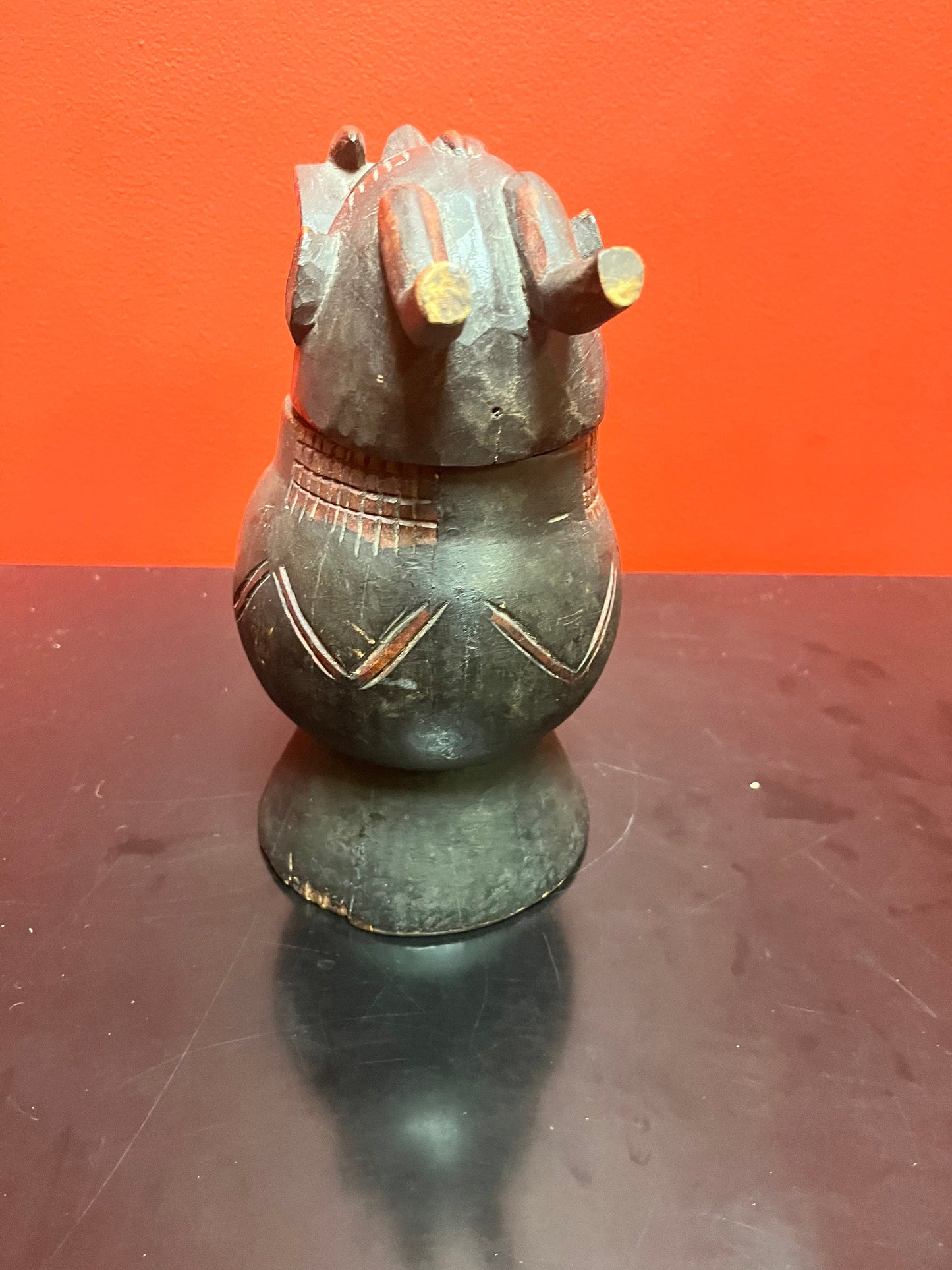 A  Fabulous rare antique African figural carved box   wonderful patina, and facial expression  beautiful piece of African history - 9