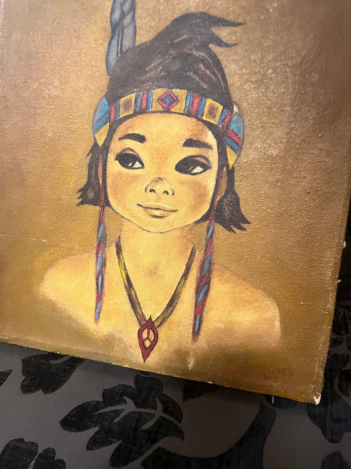 Absolutely fantastic original oil painting 14 x 12 inches on canvas  indigenous Canadians first nations  oil painting of tribal boy  wow