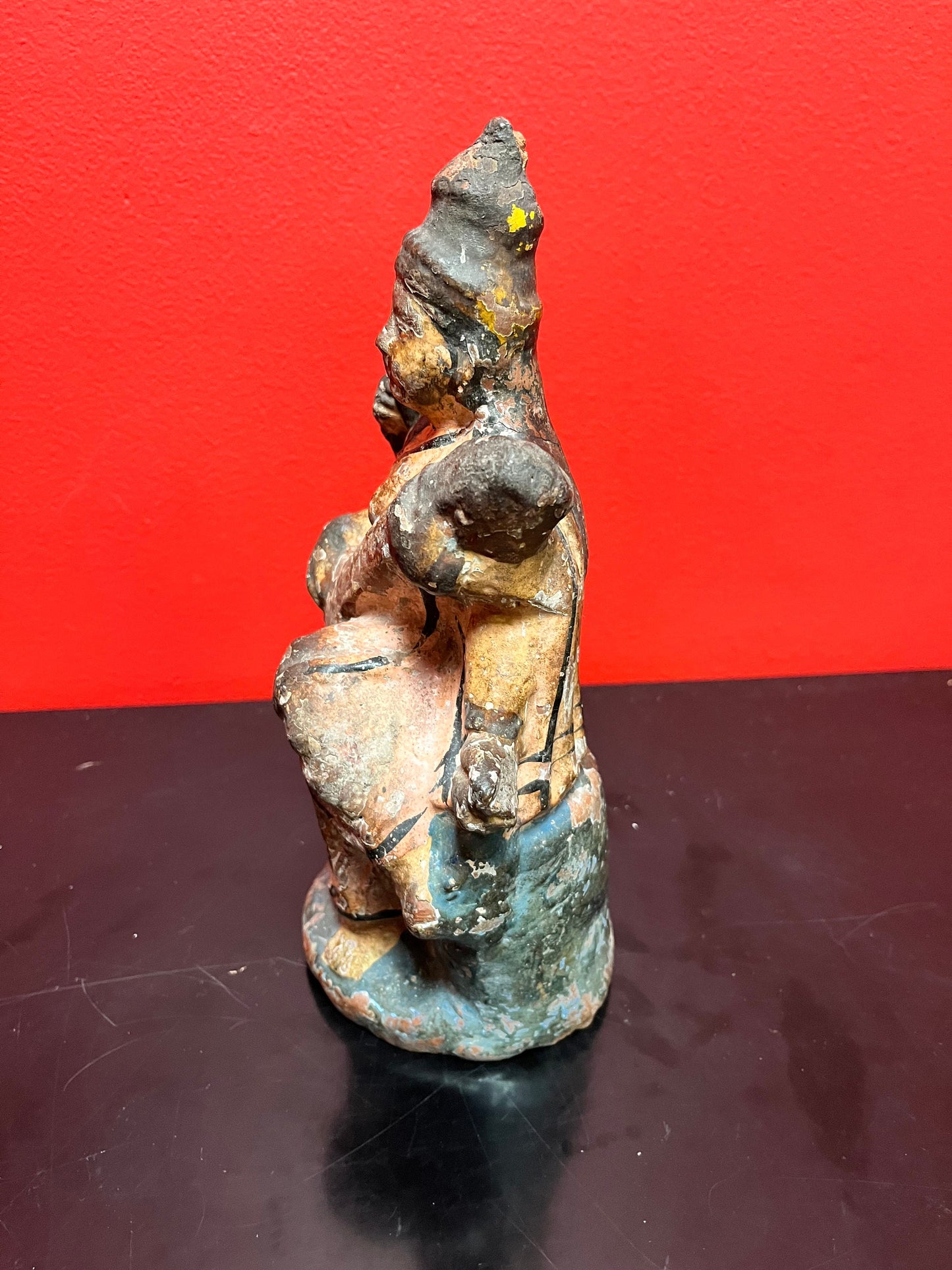 Stunning, rare museum quality, 10 inch high polychrome painted terra-cotta Chinese emperor   believed to be tang dynasty magical