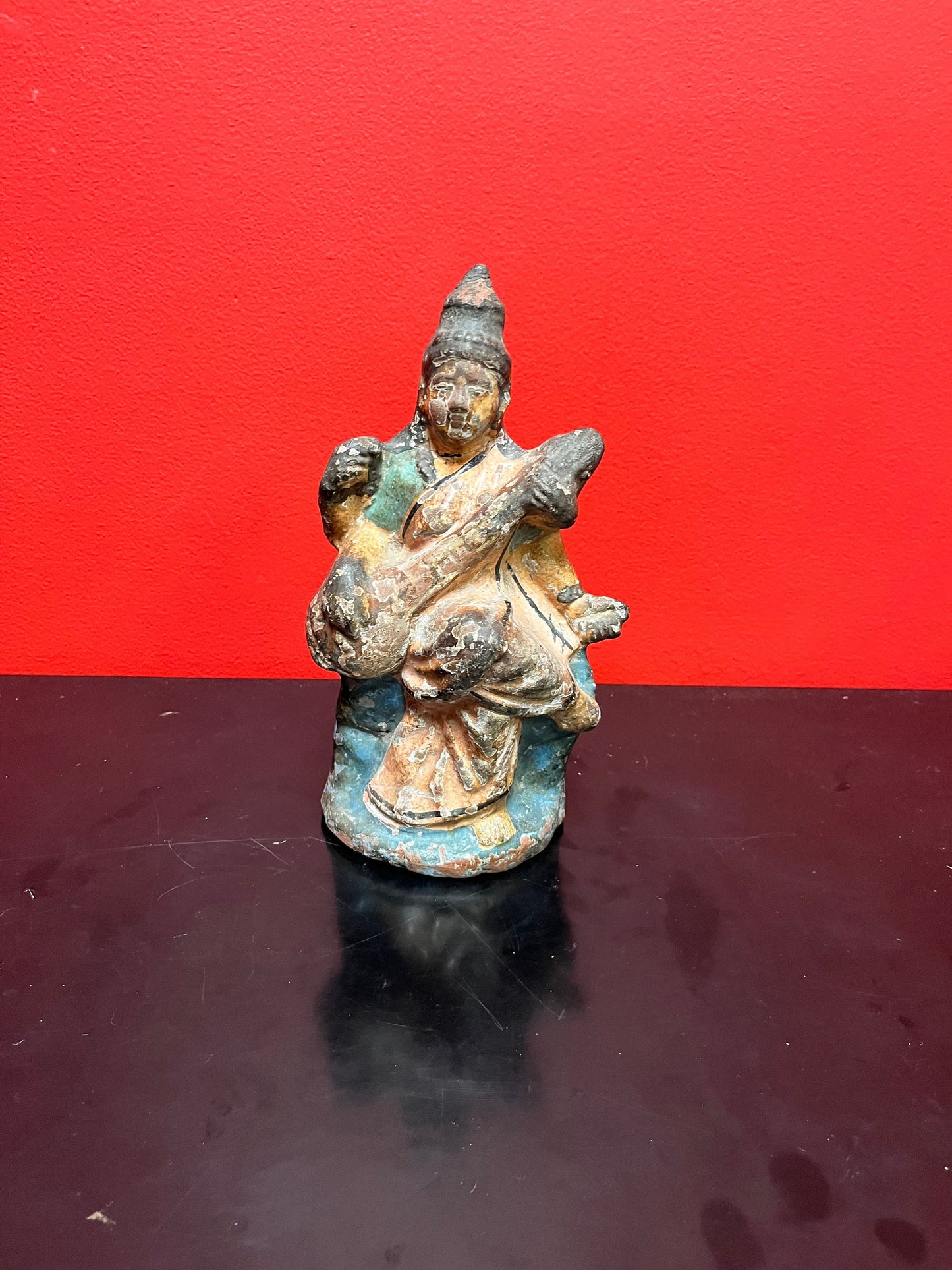 Stunning, rare museum quality, 10 inch high polychrome painted terra-cotta Chinese emperor   believed to be tang dynasty magical