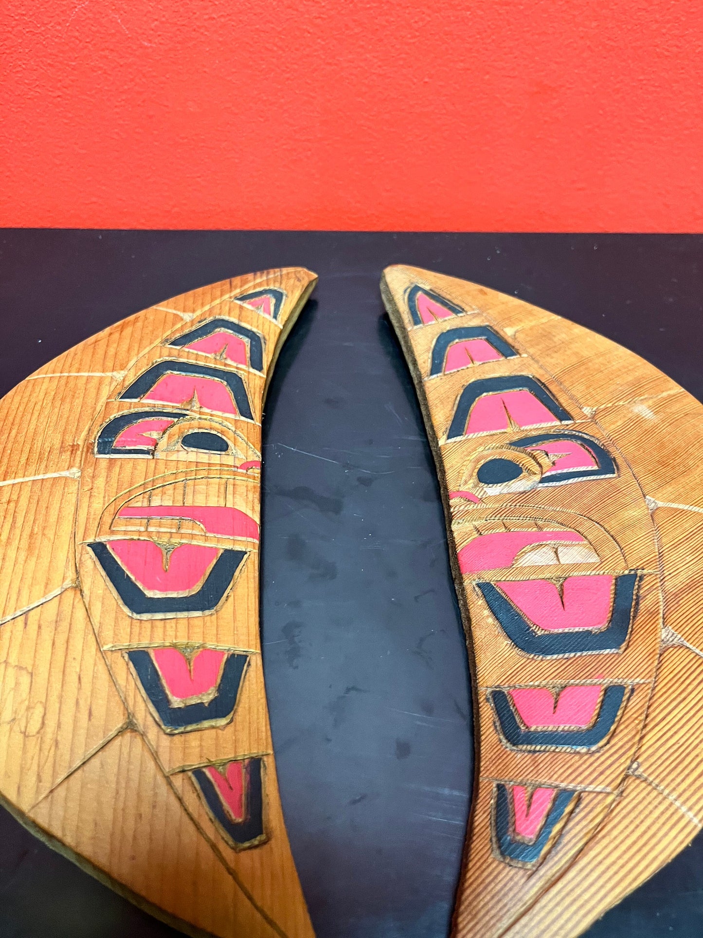 Superb pair 11 x 5 inch moon plaques indigenous First Nations Pacific Northwest coast great value