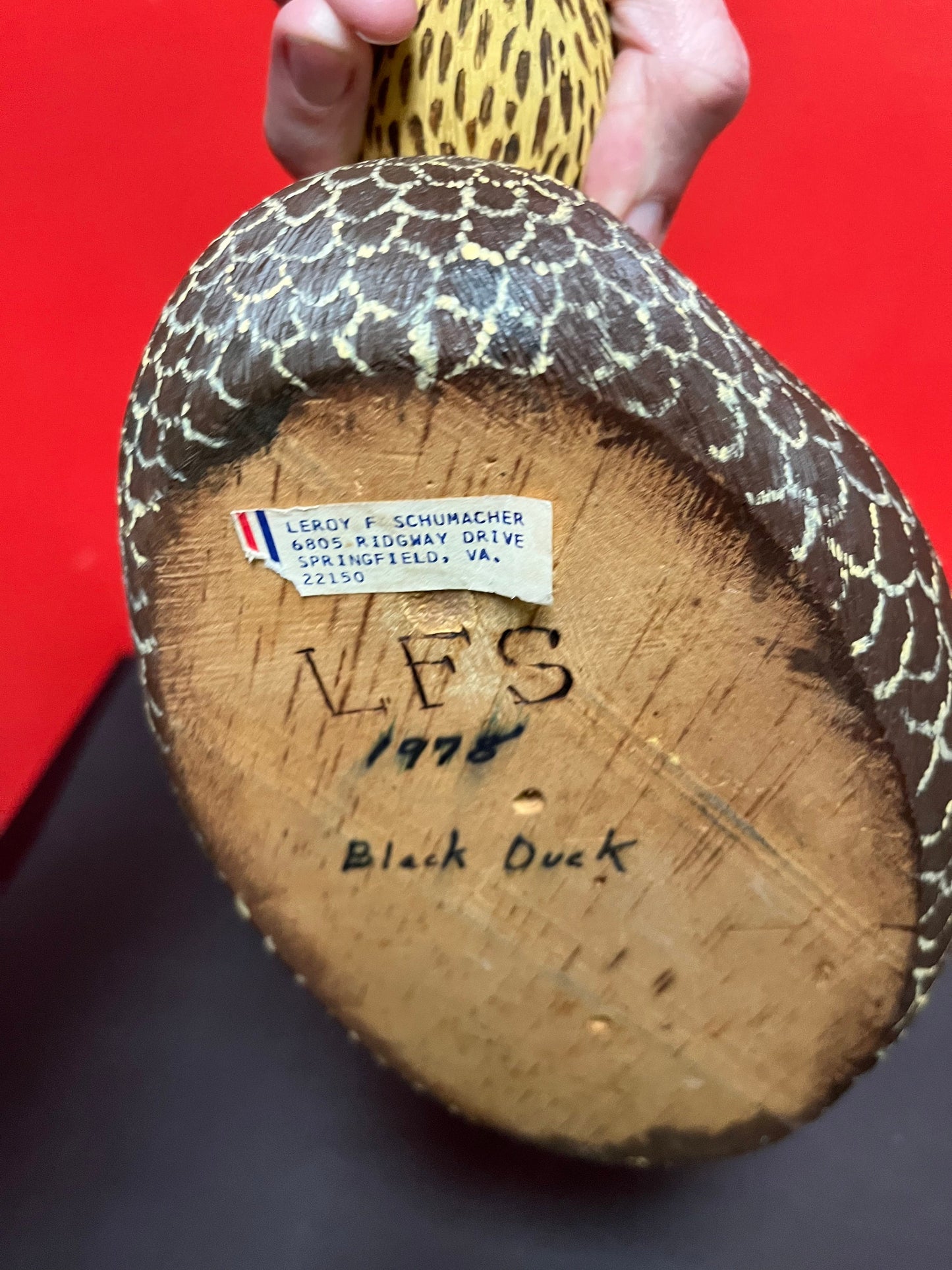 Fabulous 15 inch long signed carved wooden black duck duck decoy, 1978 from Springfield great detail and condition -