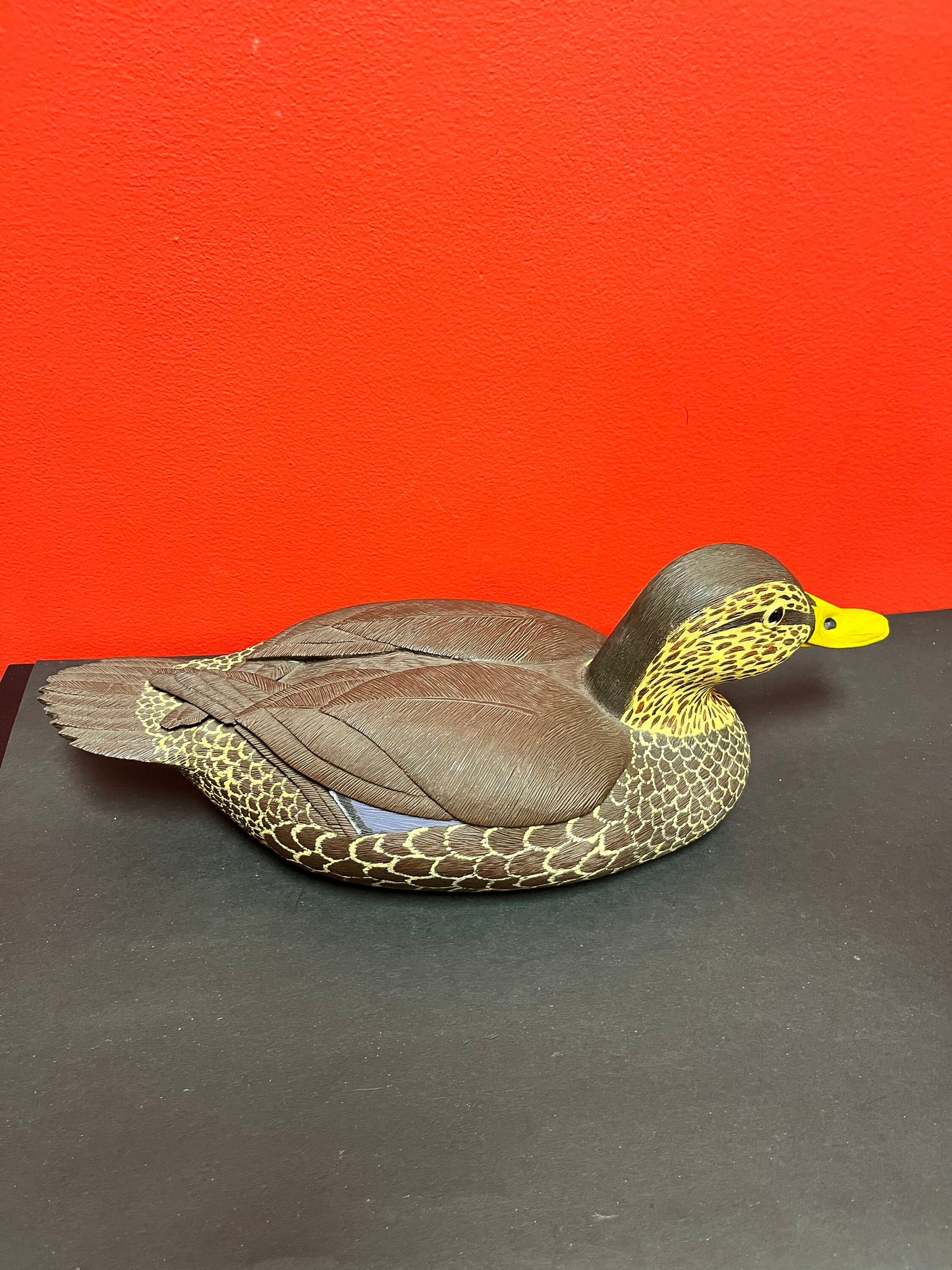 Fabulous 15 inch long signed carved wooden black duck duck decoy, 1978 from Springfield great detail and condition -