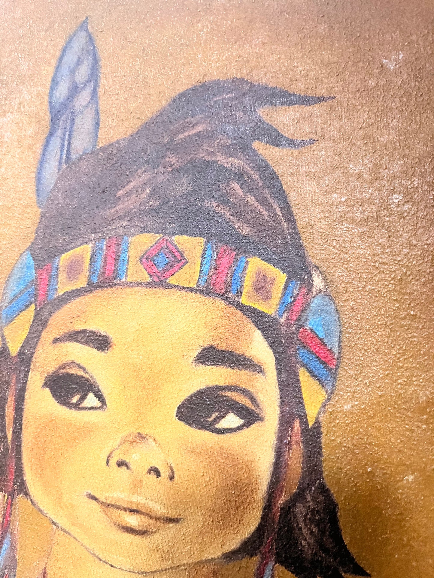 Absolutely fantastic original oil painting 14 x 12 inches on canvas  indigenous Canadians first nations  oil painting of tribal boy  wow