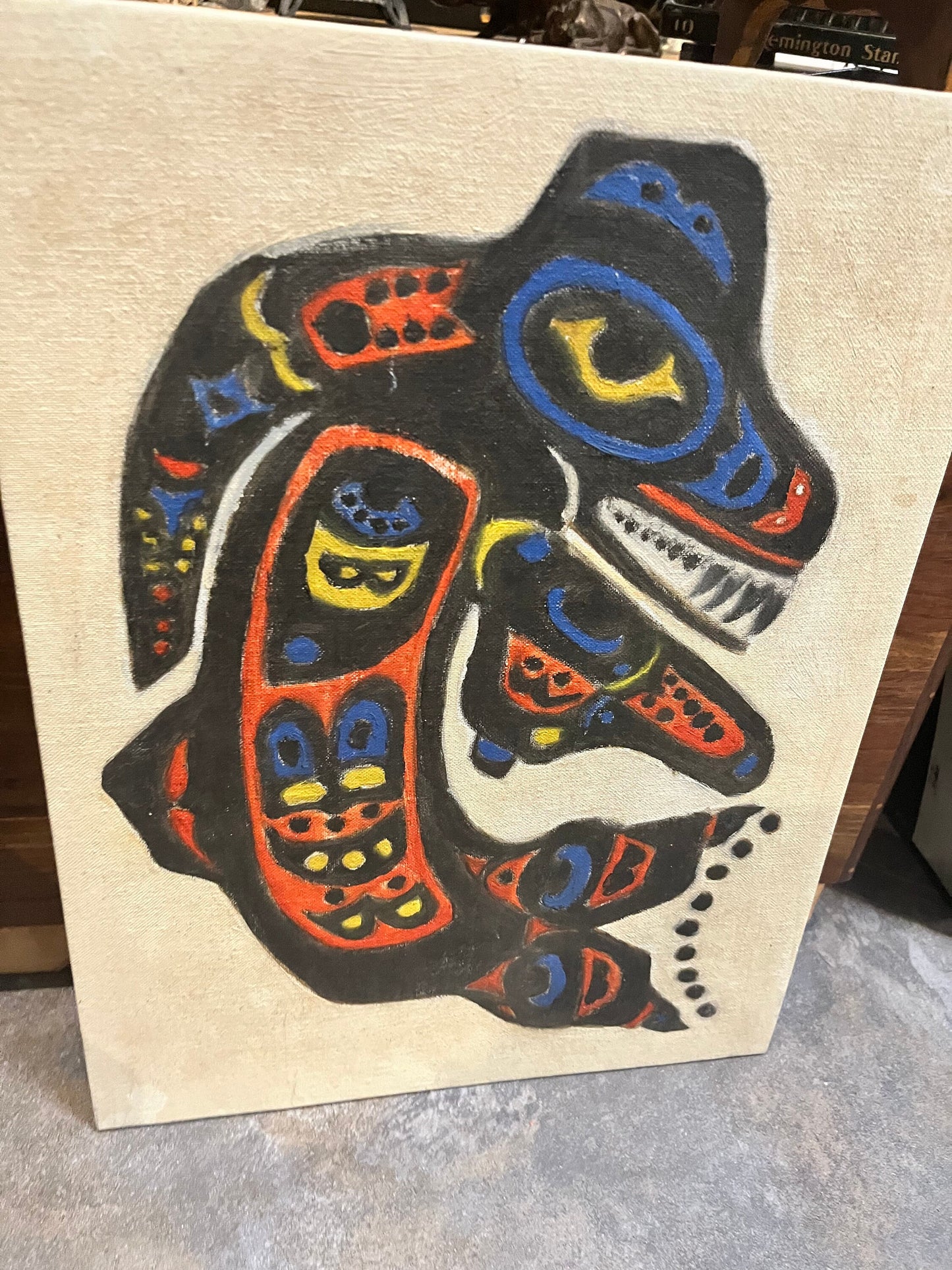 Absolutely fabulous 16 x 12 vintage indigenous first nations killer whale Thunderbird transformation original painting on board - unsigned