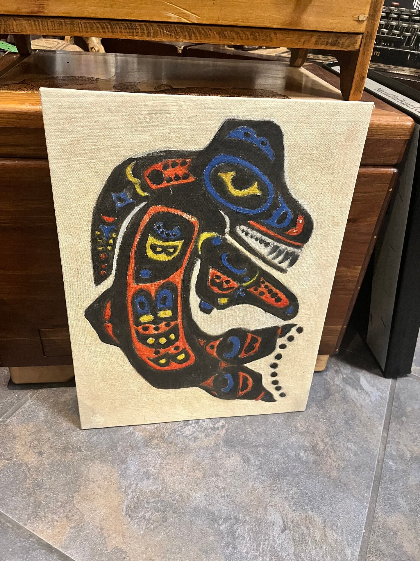 Absolutely fabulous 16 x 12 vintage indigenous first nations killer whale Thunderbird transformation original painting on board - unsigned
