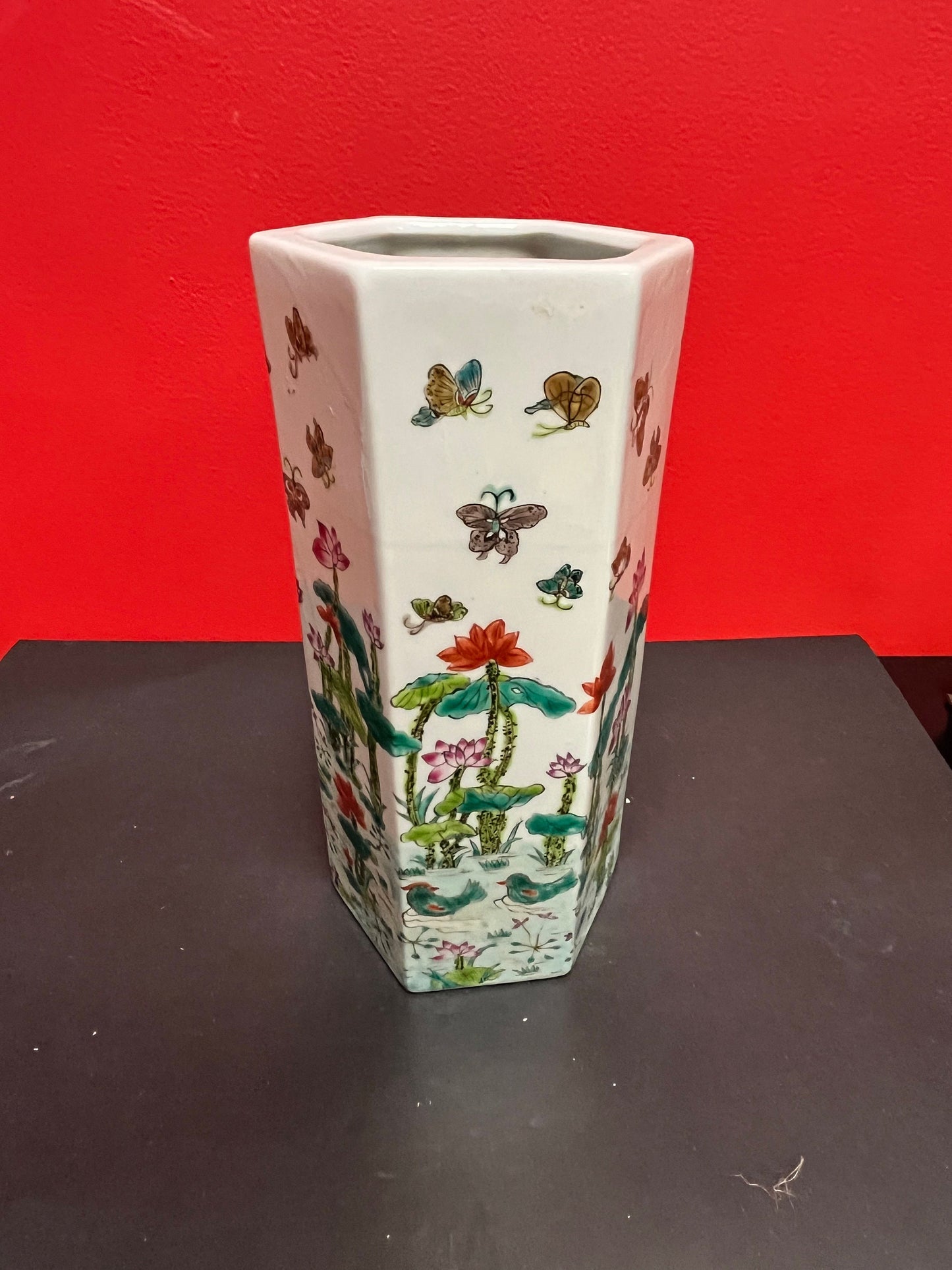 11 inch antique Chinese Cantonese multi sided vase wonderful condition 19 century