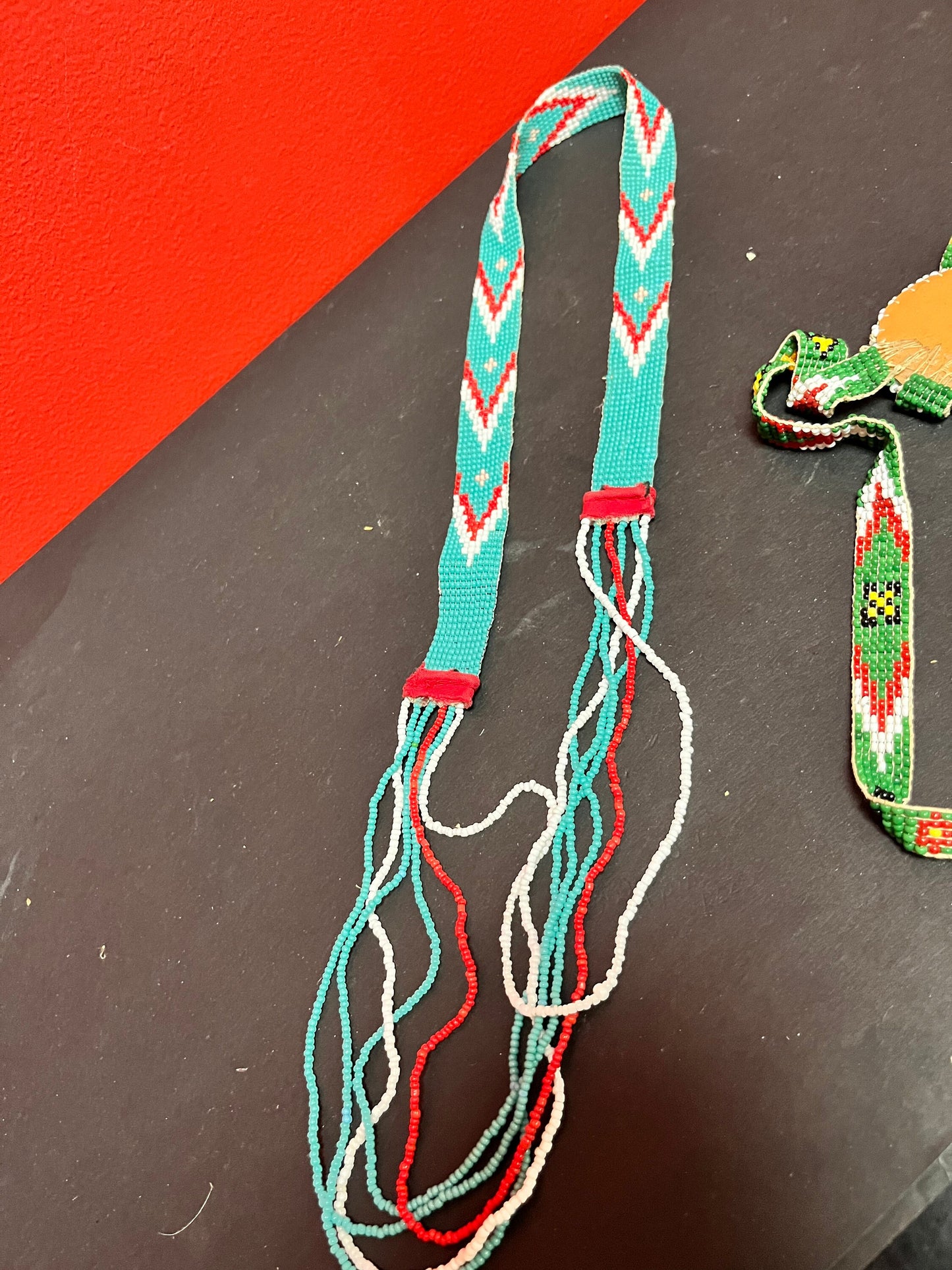 To indigenous West Coast first nations beaded necklaces 24 and 32 inches long, approximately perfect condition