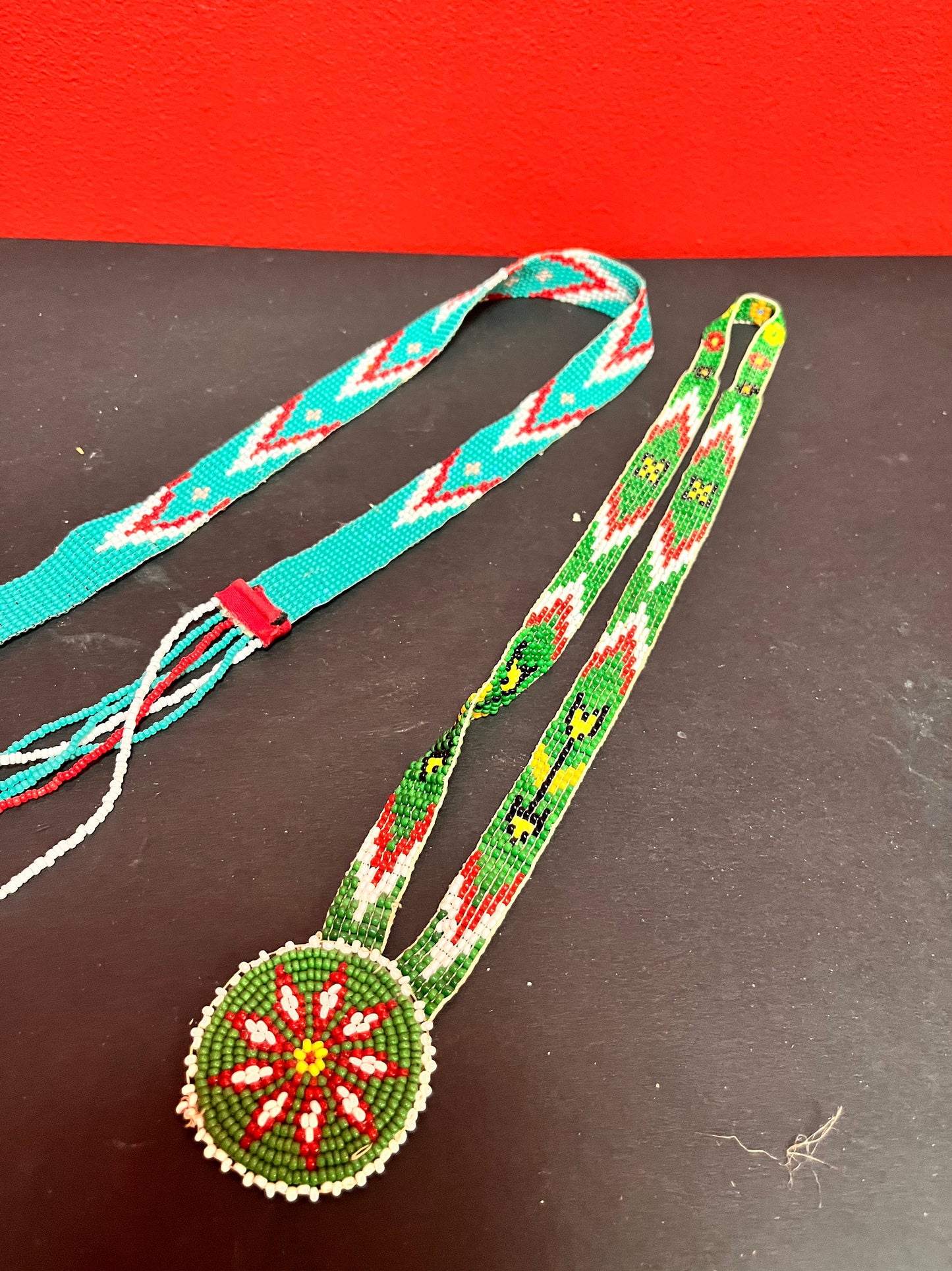 To indigenous West Coast first nations beaded necklaces 24 and 32 inches long, approximately perfect condition