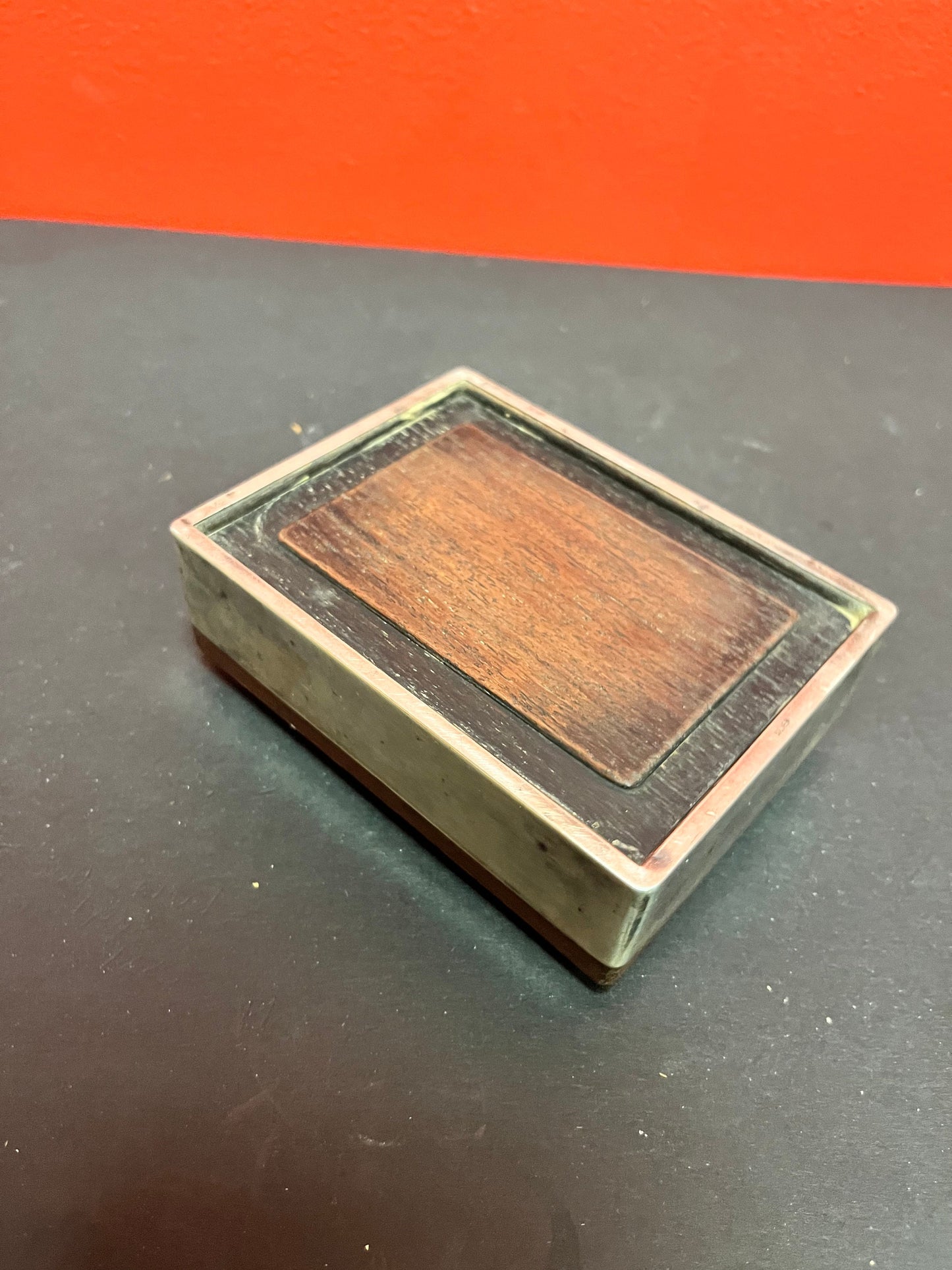5 x 4 x 1 1/2 high magnificent Japanese Sterling silver and rosewood box inscribed inside the lid and stamped Sterling wow