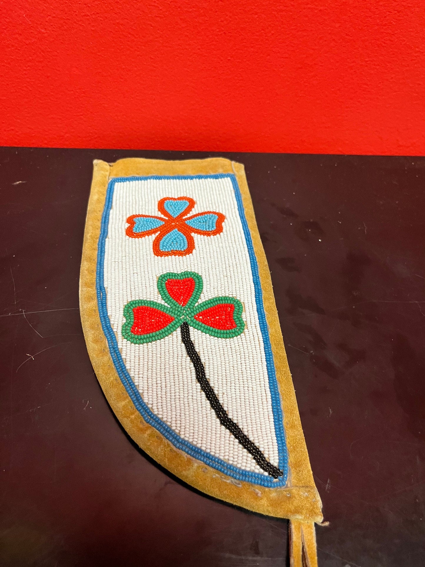 Stunning antique indigenous first nations pacific northwest coast 18 inch long heavily beaded knife sheath or cover wow