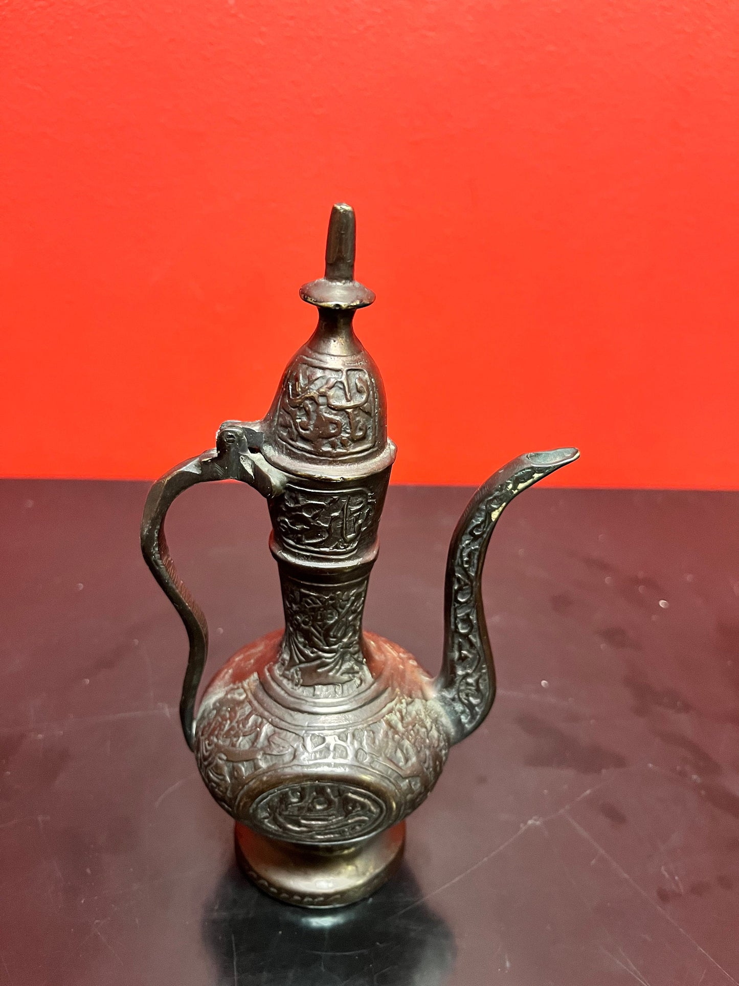 Middle eastern stunning, 7 inch bronze, well detailed ewer really lovely, piece and heavy