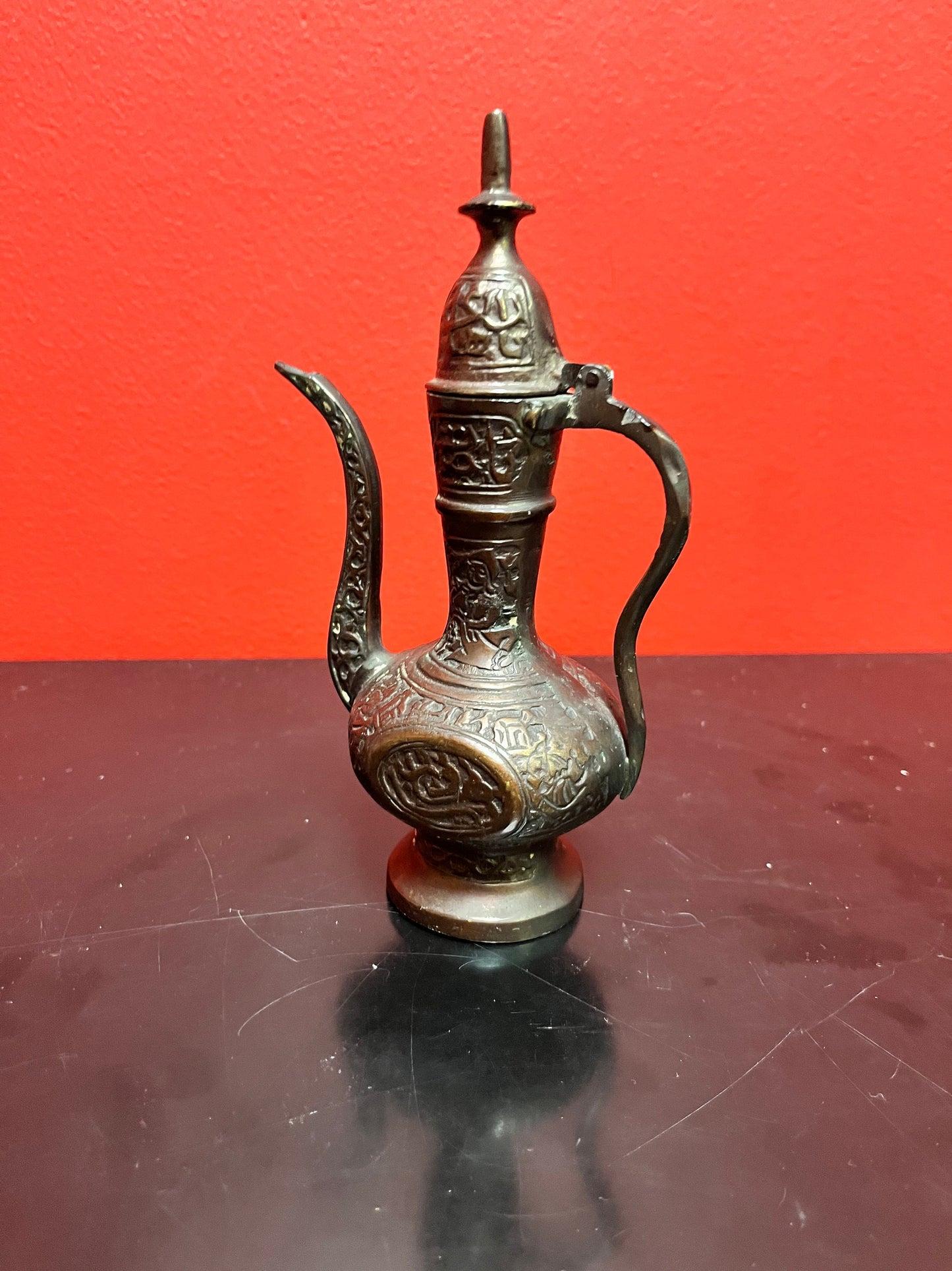 Middle eastern stunning, 7 inch bronze, well detailed ewer really lovely, piece and heavy