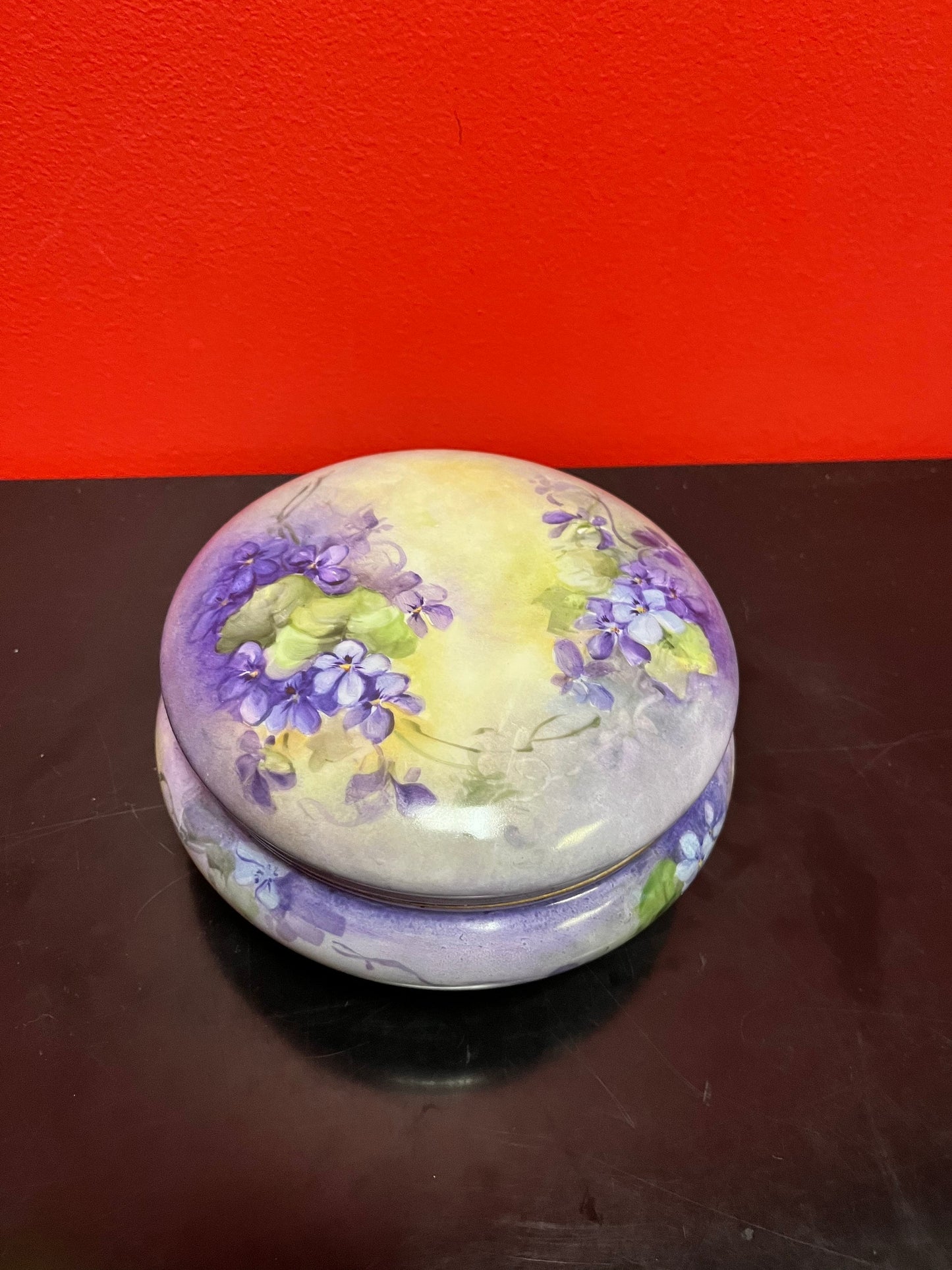 Lovely antique 7 x 3 high European handpainted floral porcelain jewellery box wonderful gift of your own home good condition