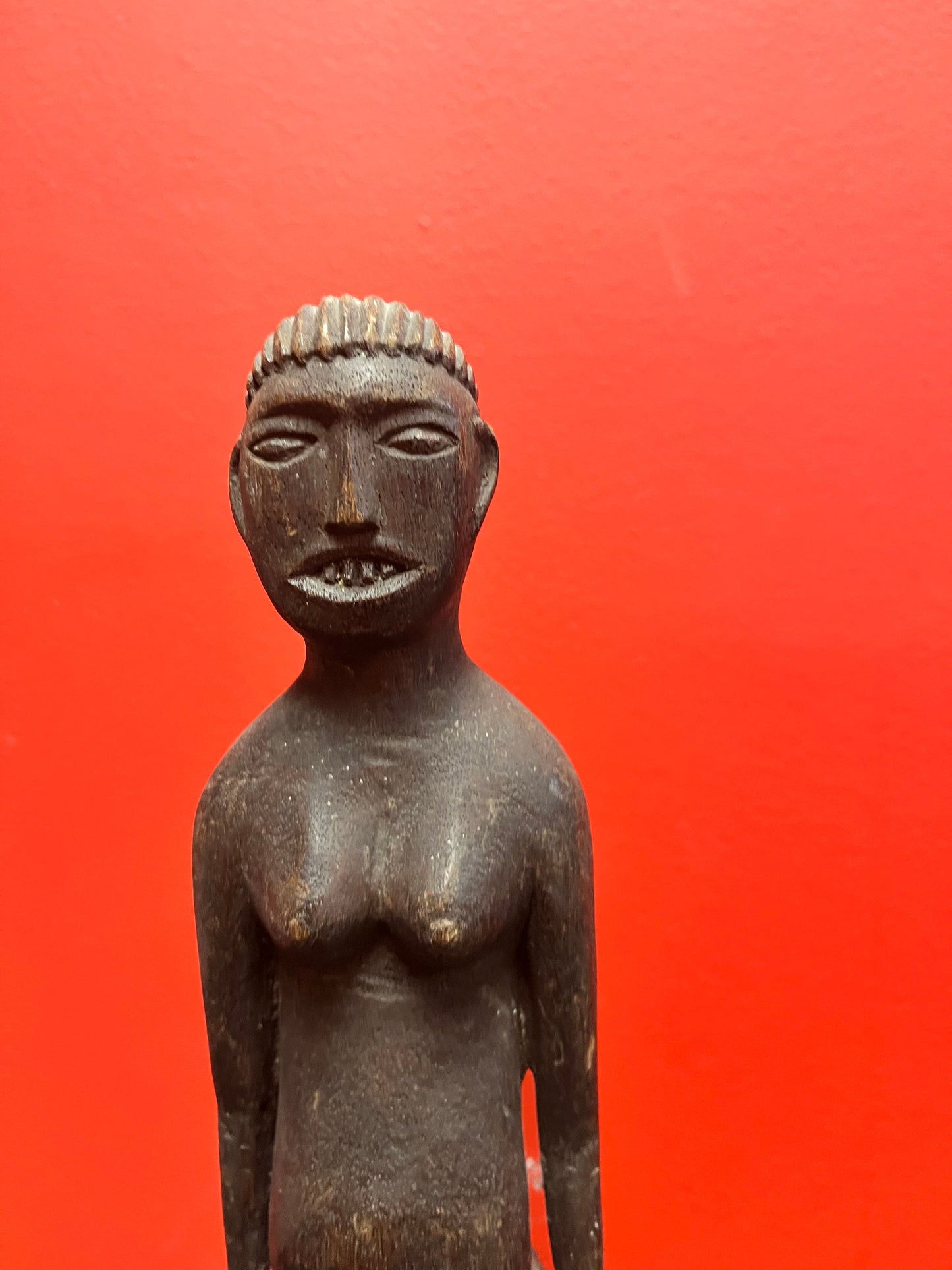 A Stunning antique 14 inch tall western African statue of a lady wonderful Patina and detail