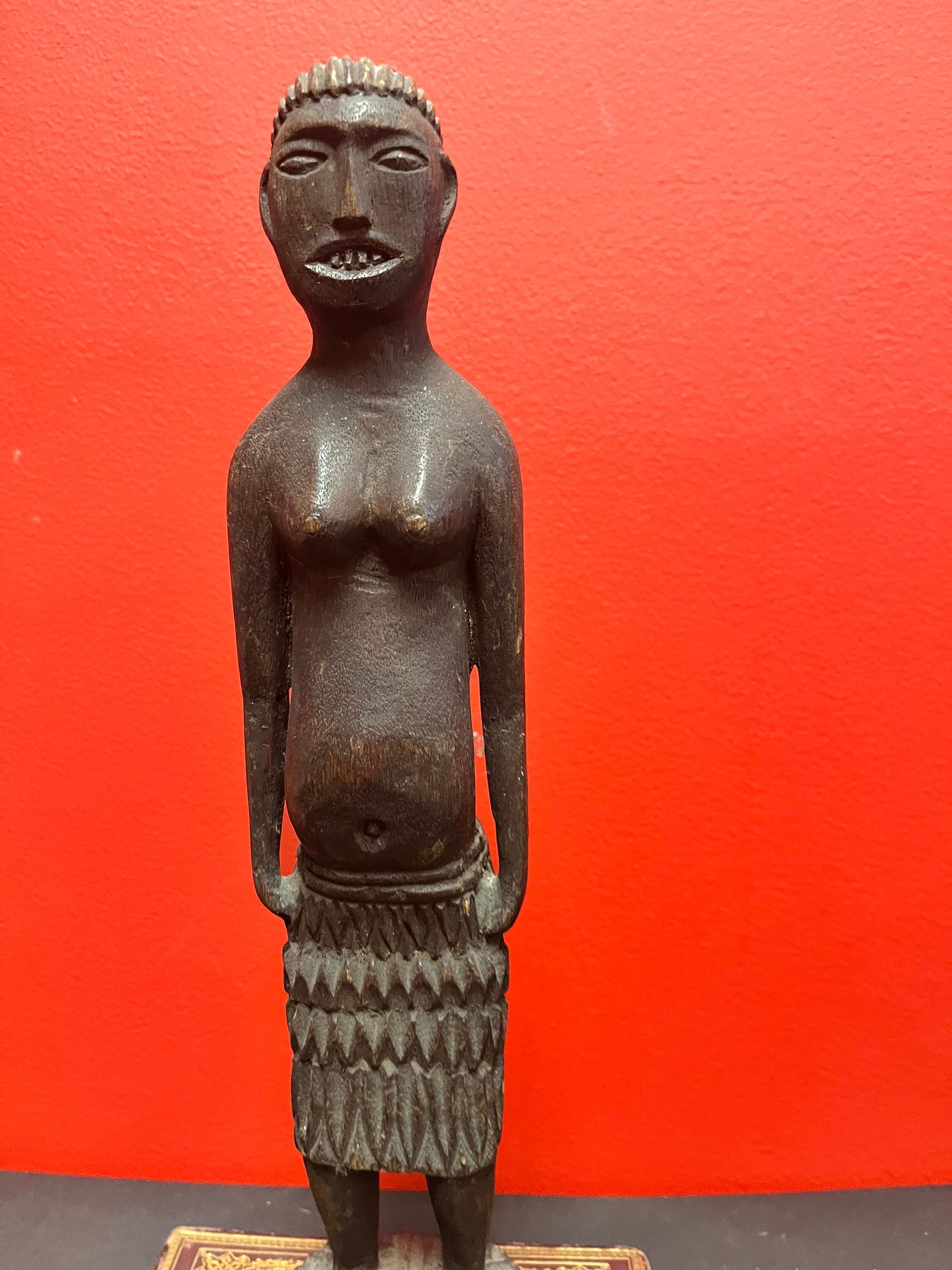 A Stunning antique 14 inch tall western African statue of a lady wonderful Patina and detail