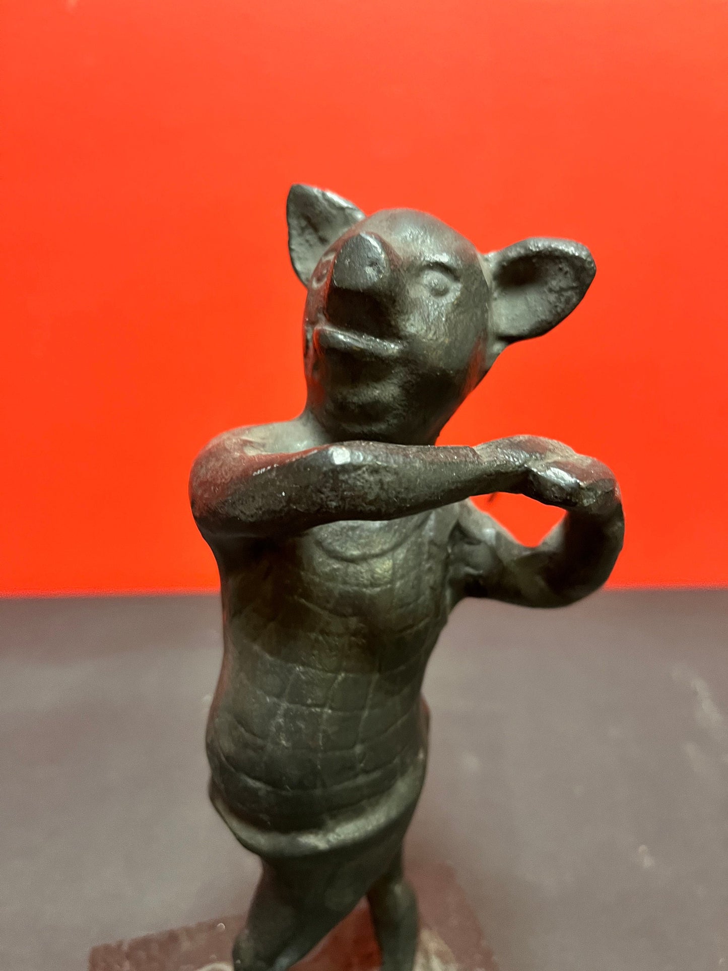 9 x 4 stunning antique bronze golfing pig on marble stand wonderful patina in great condition really wow wow