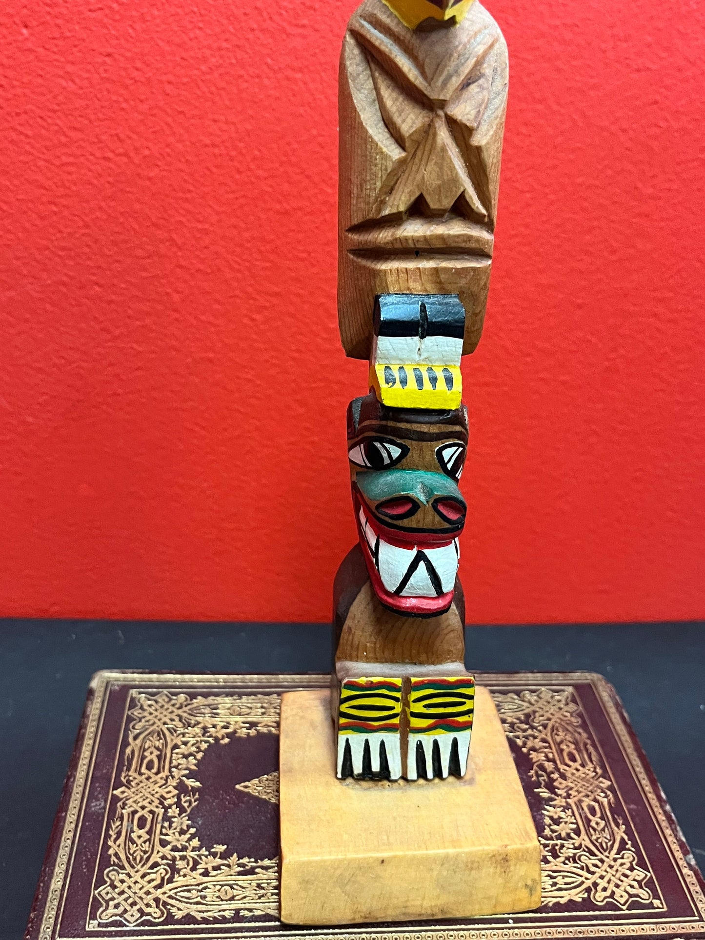 Antique folk art 9 x 3.5 inch indigenous first nations pacific northwest coast eagle bear transformation totem pole
