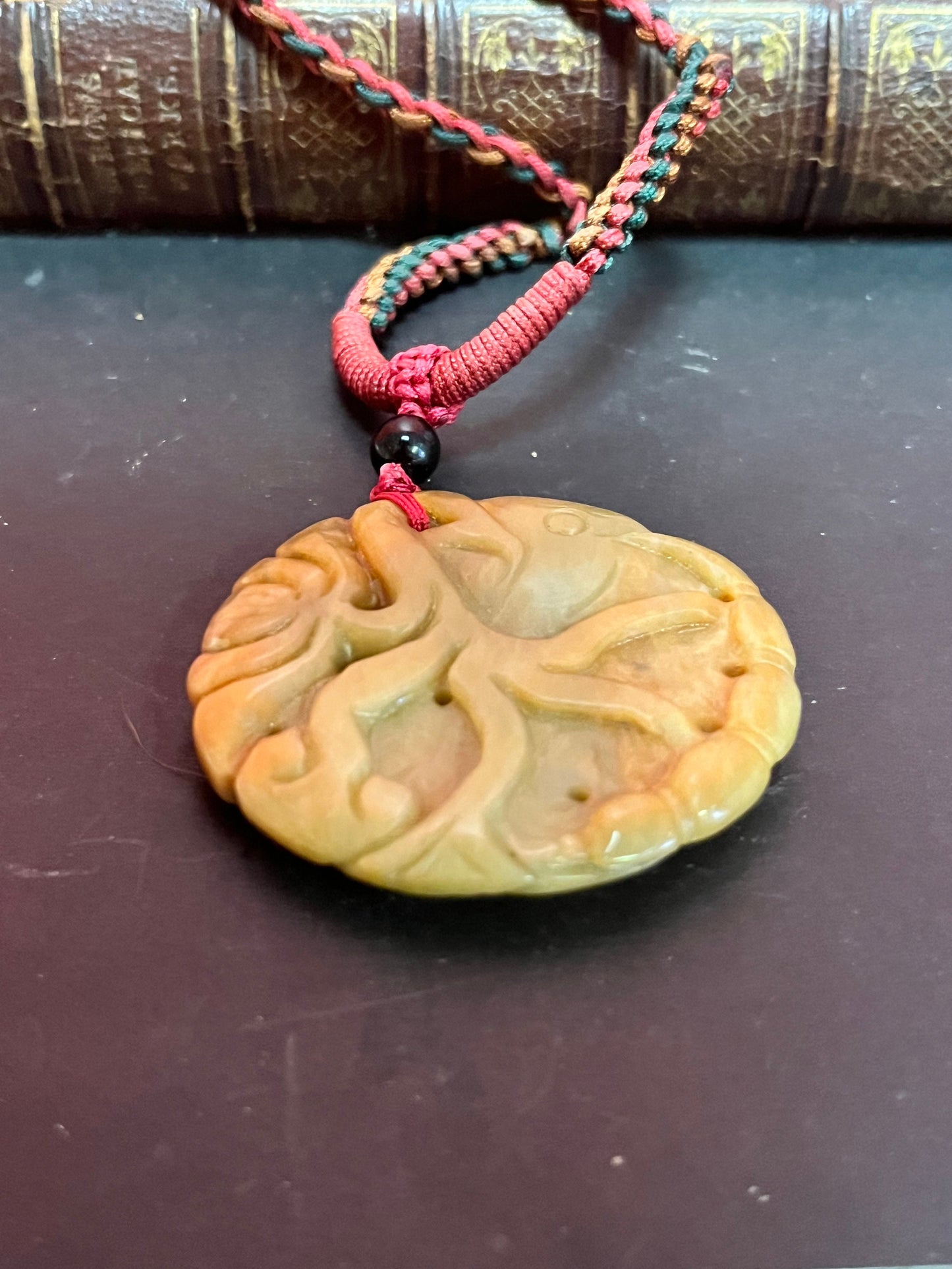 Fabulous old Chinese Jade 2 1/2 inch pendant depicting Koi fishes 24 inch Chinese necklace attached lovely gift