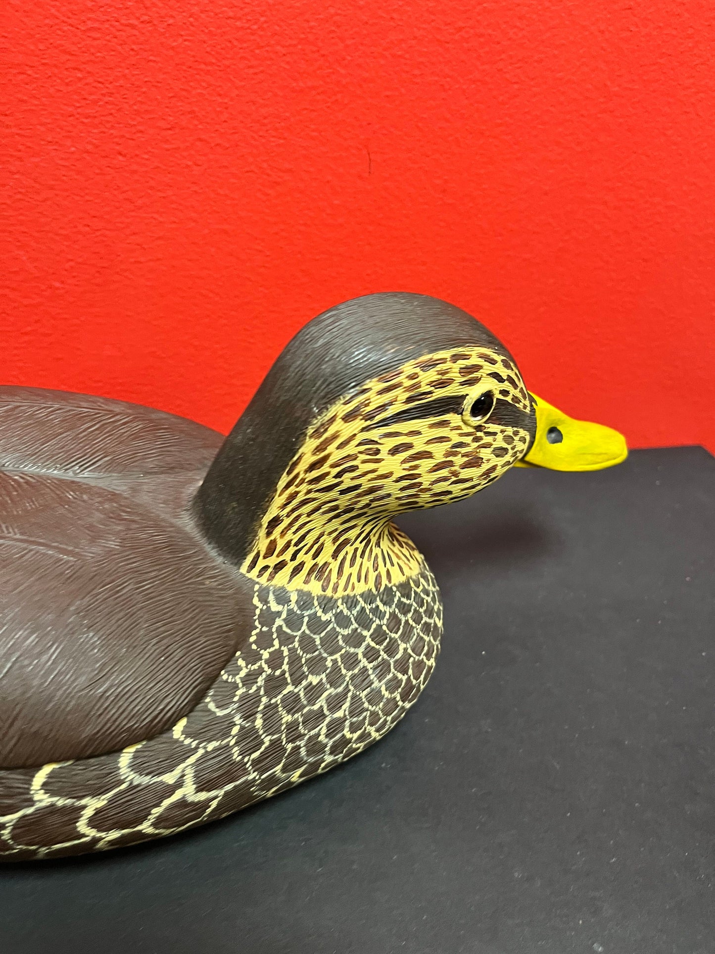 Fabulous 15 inch long signed carved wooden black duck duck decoy, 1978 from Springfield great detail and condition -