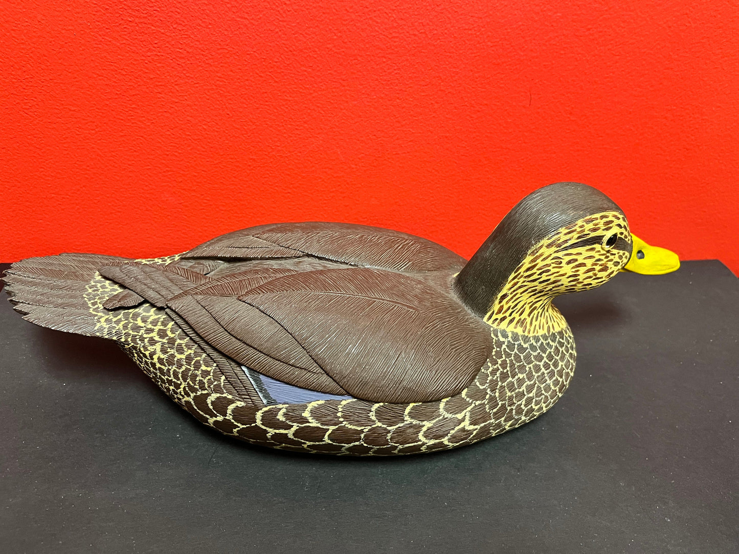 Fabulous 15 inch long signed carved wooden black duck duck decoy, 1978 from Springfield great detail and condition -