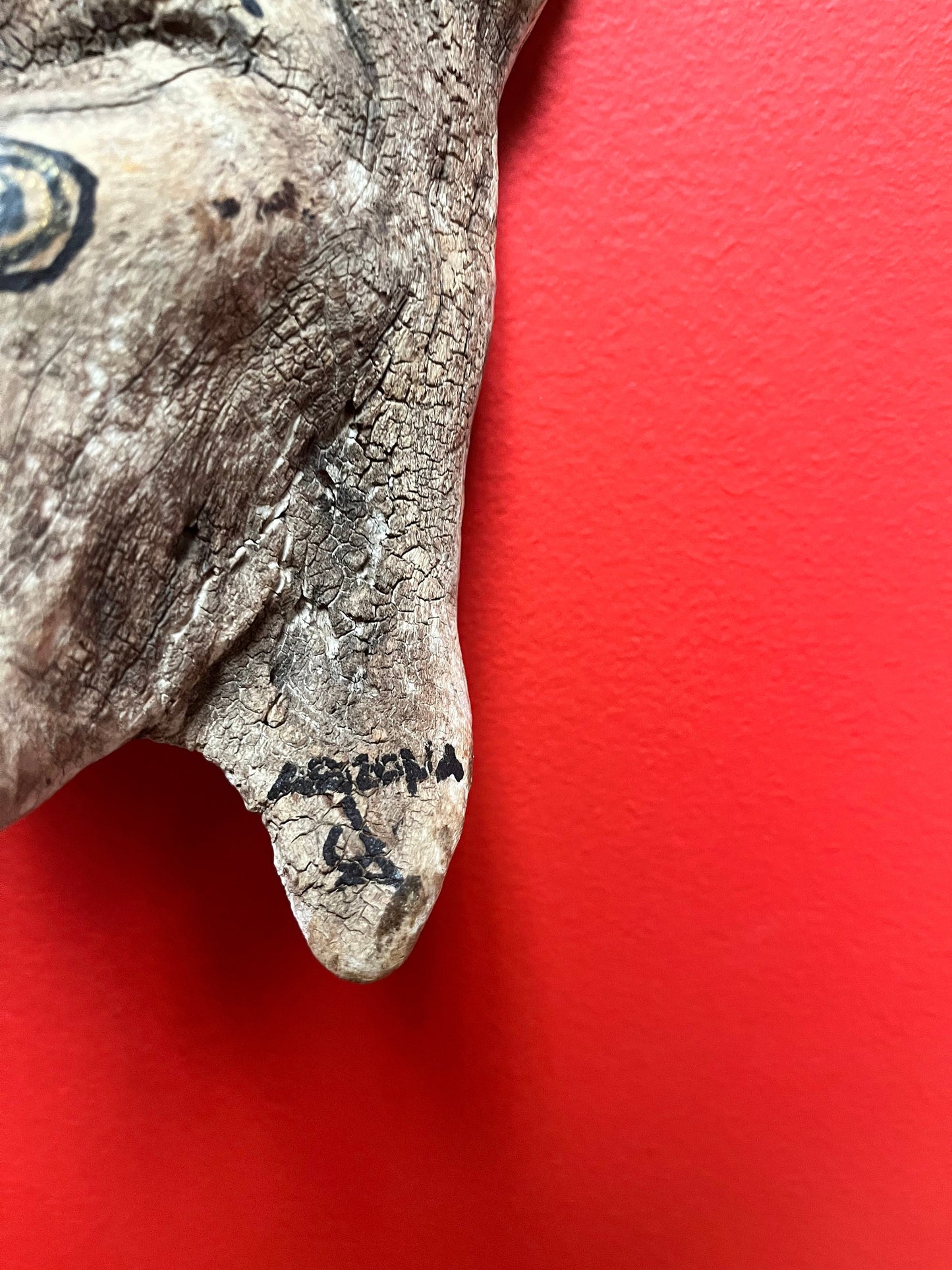 Unusual and rare signed Arizona Navajo, painted Driftwood sculpture wall hanging 13 x 5 estate piece wow