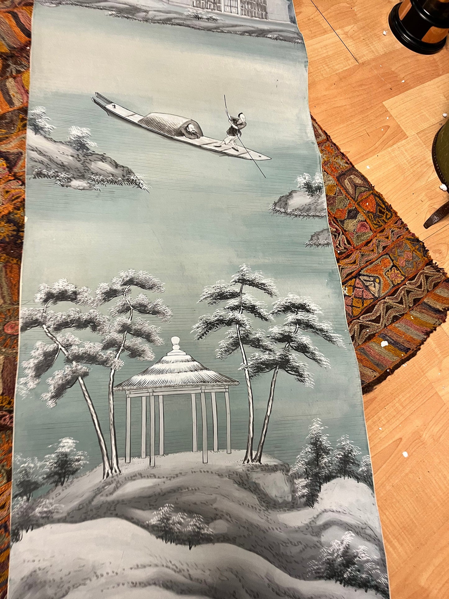 90 x 20 antique signed Chinese painted scroll