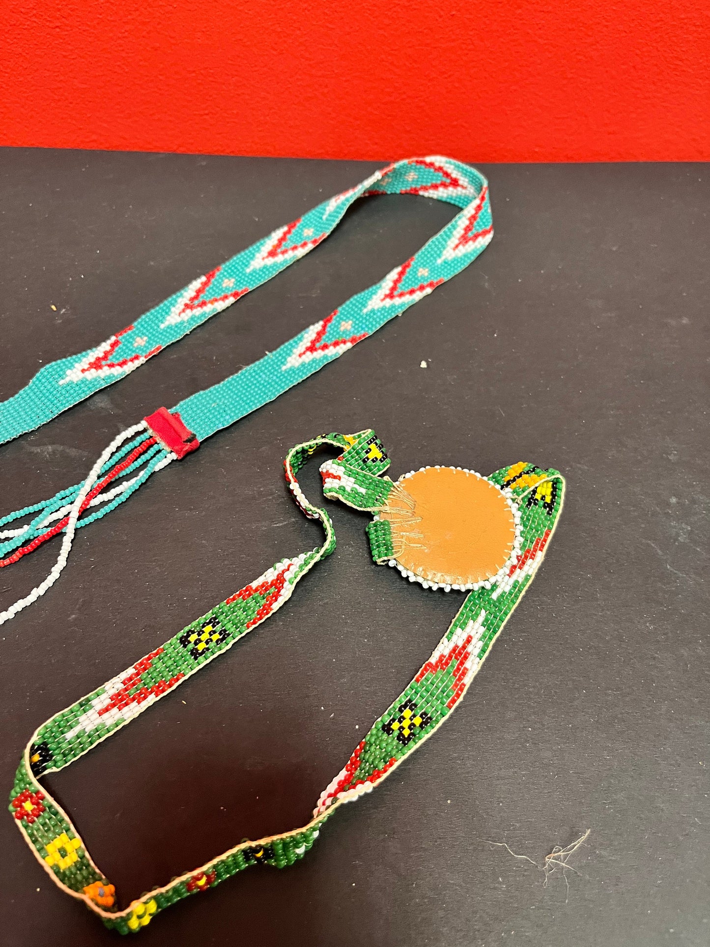 To indigenous West Coast first nations beaded necklaces 24 and 32 inches long, approximately perfect condition