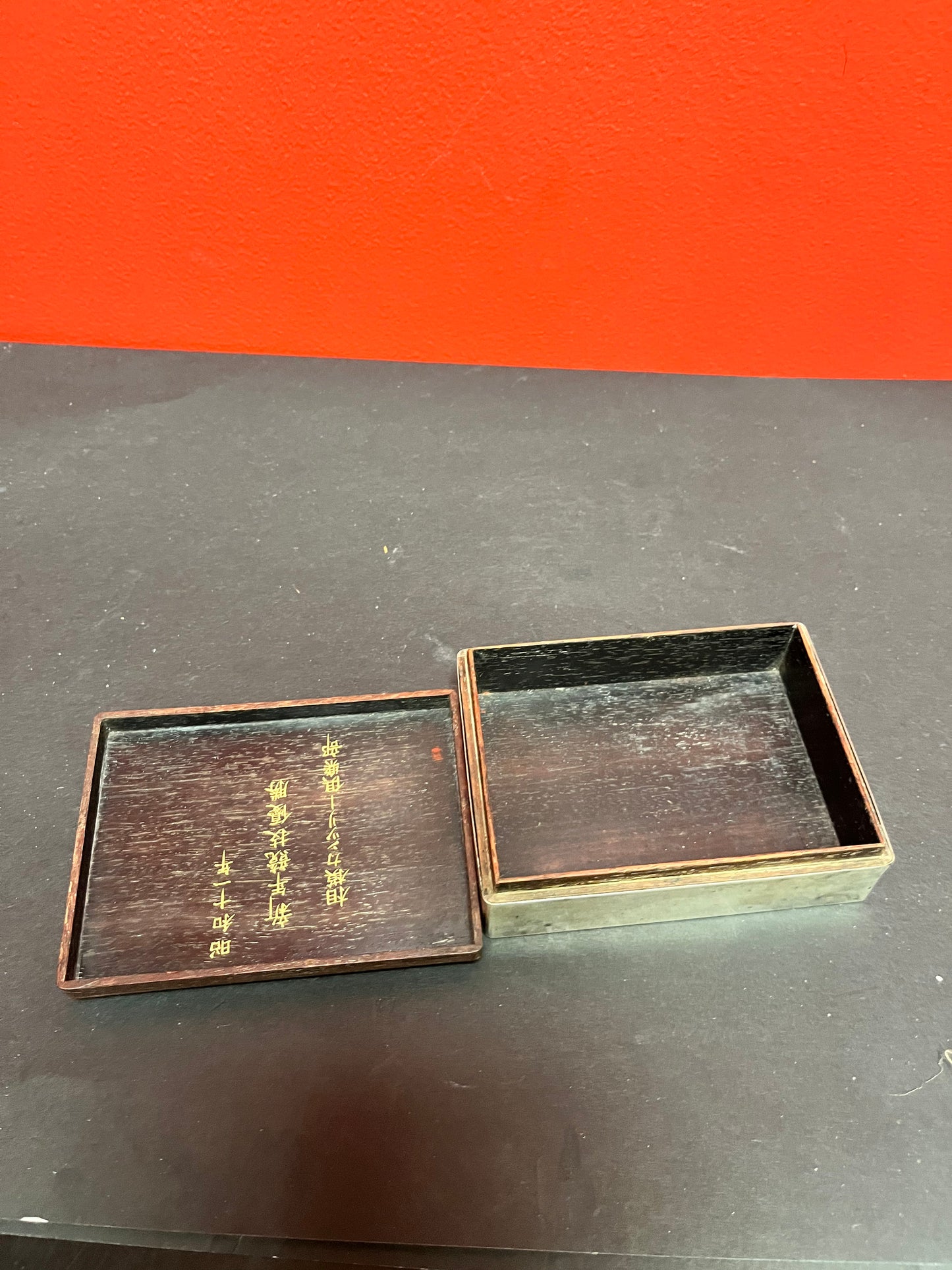 5 x 4 x 1 1/2 high magnificent Japanese Sterling silver and rosewood box inscribed inside the lid and stamped Sterling wow